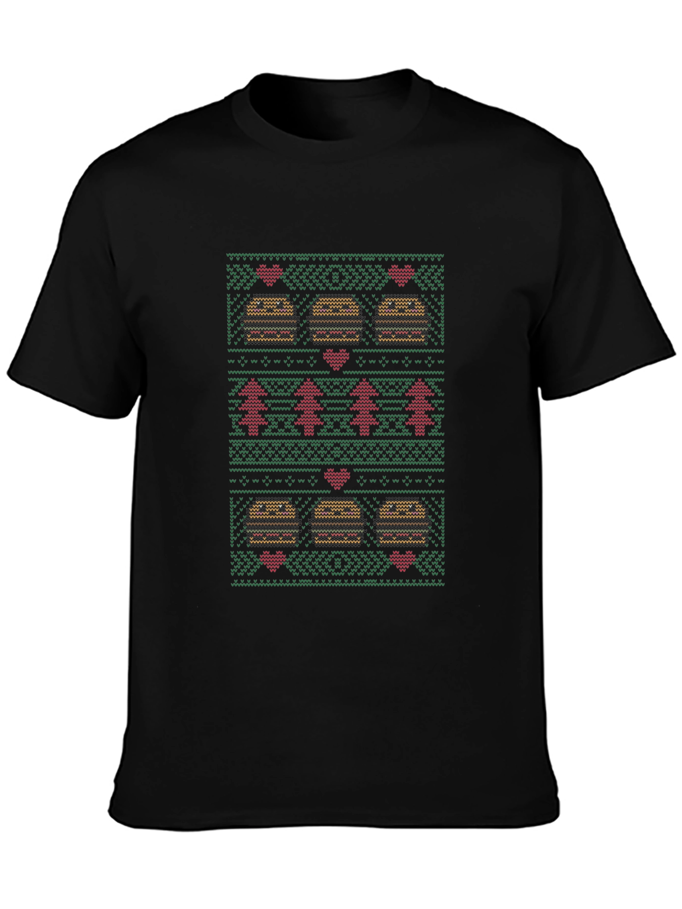Burger Christmas Sweater Pattern T-Shirt