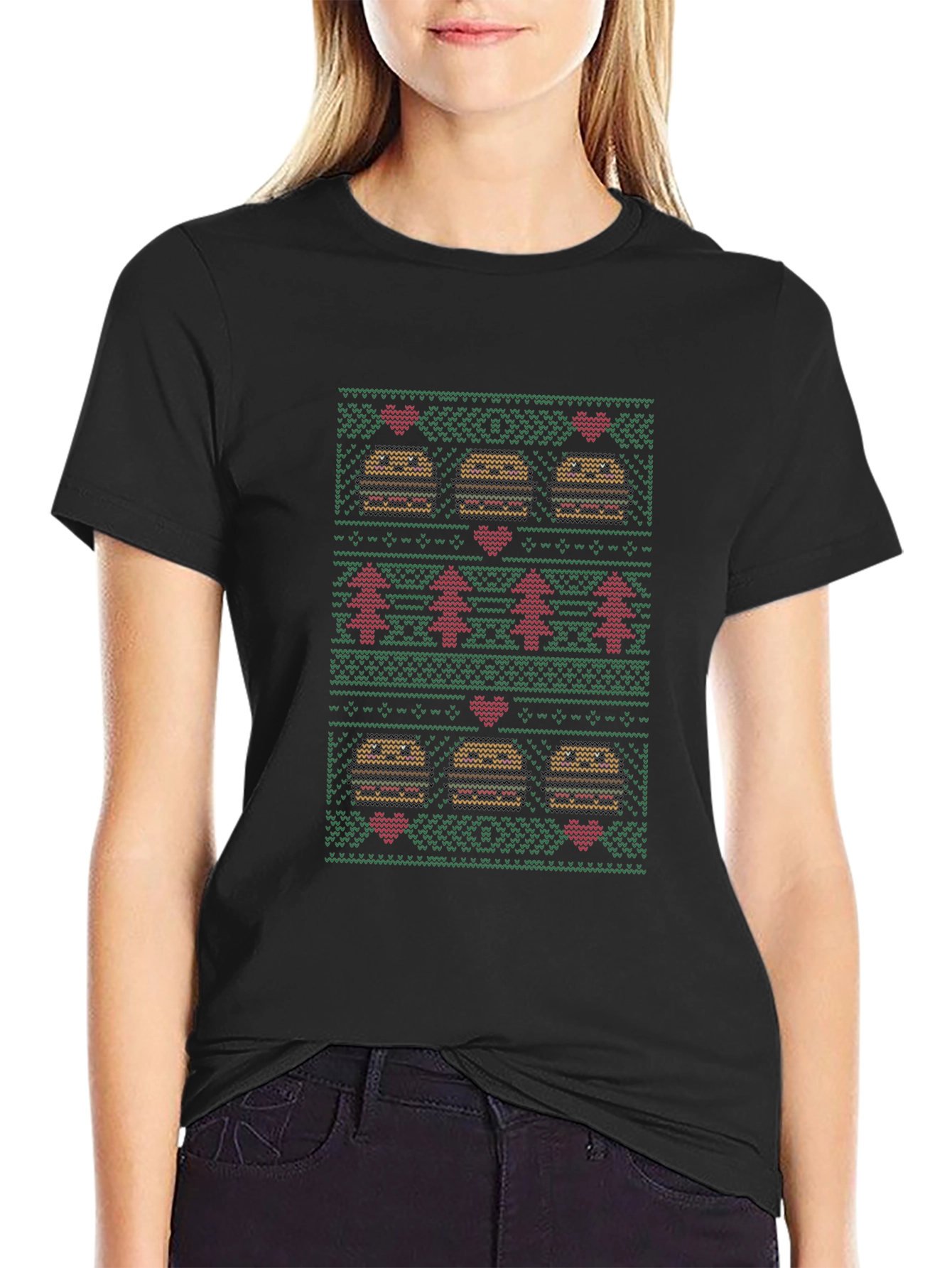 Burger Christmas Sweater Pattern T-Shirt