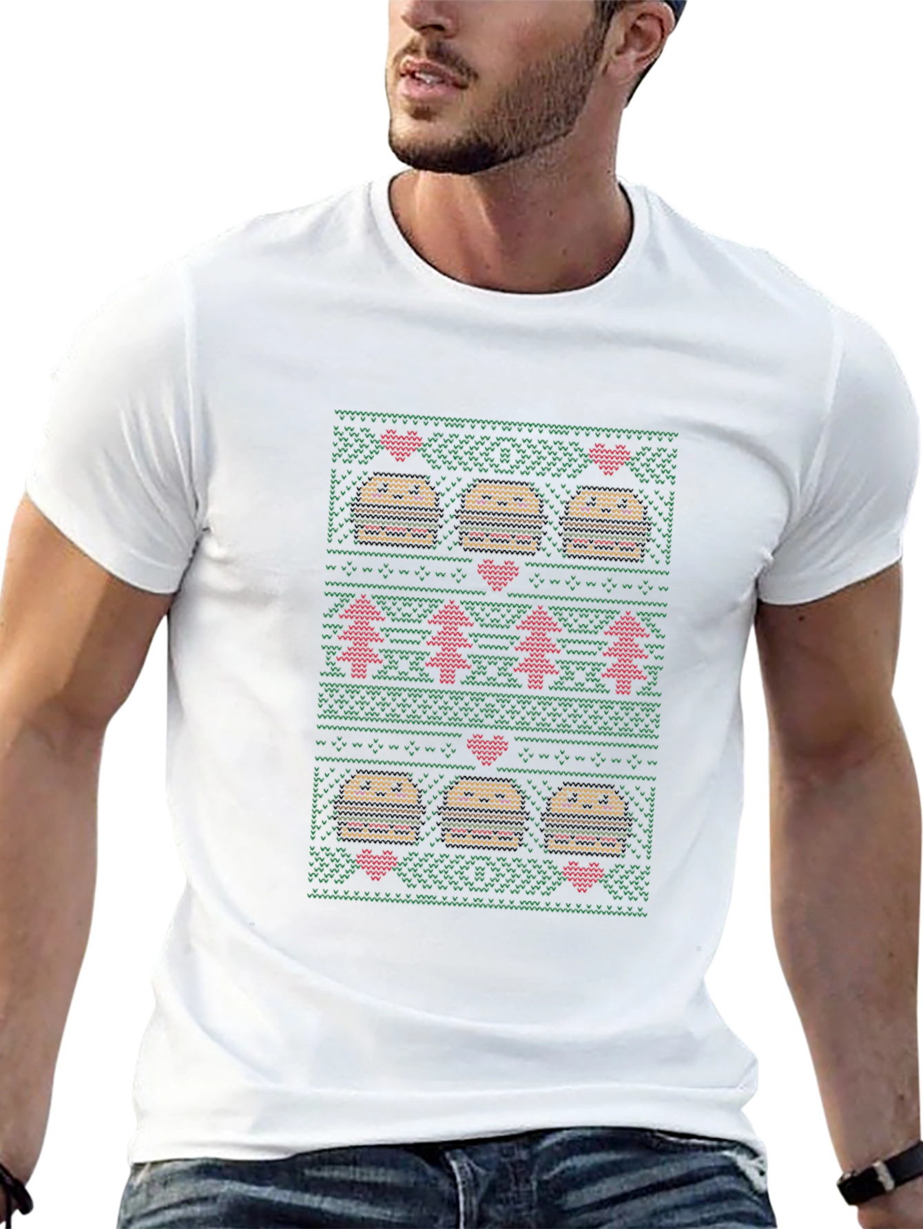 Burger Christmas Sweater Pattern T-Shirt