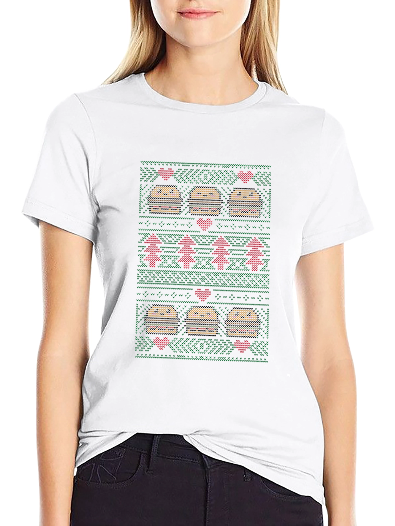 Burger Christmas Sweater Pattern T-Shirt