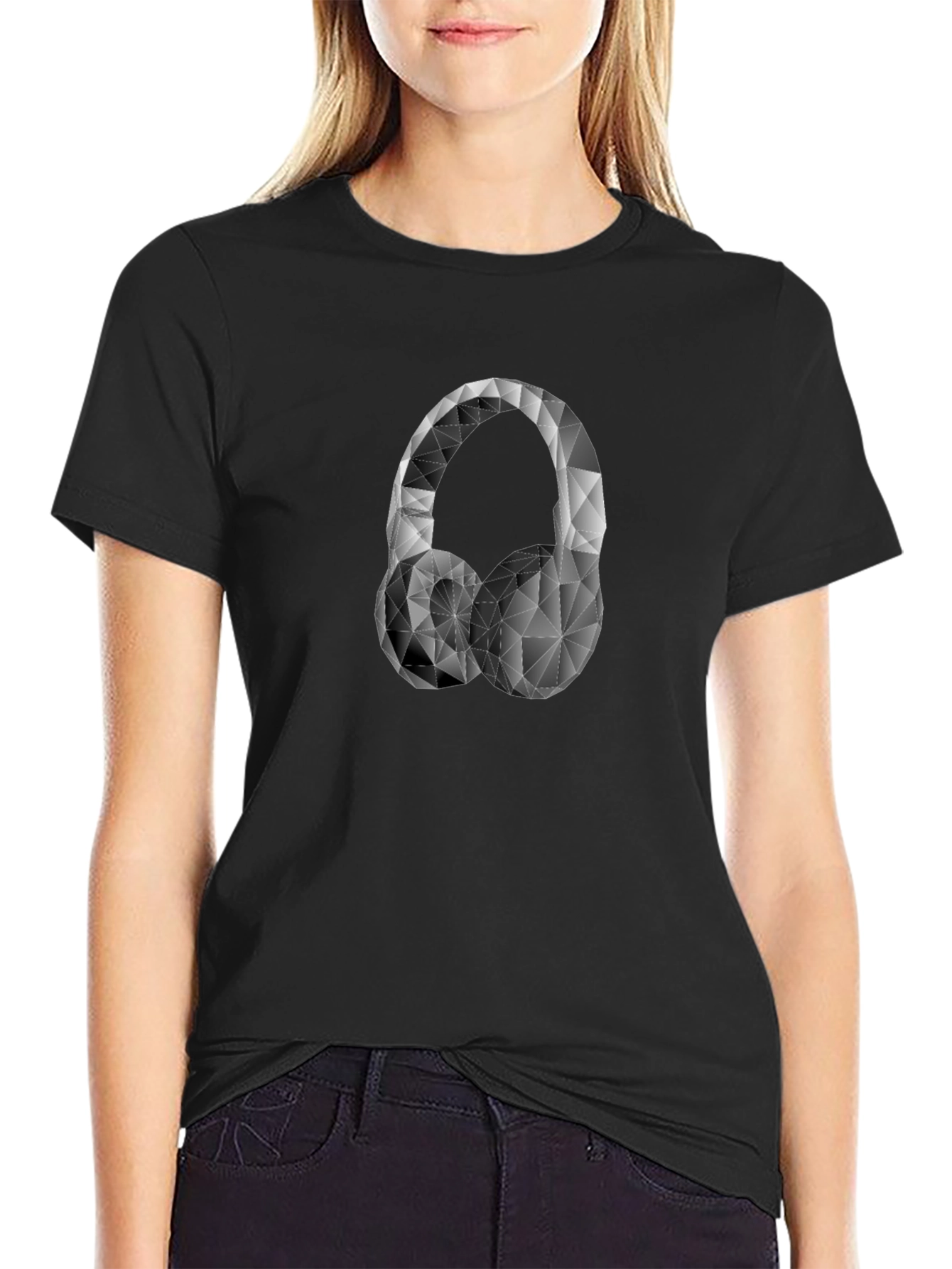 Geometric Headphones Graphic Tee - Black