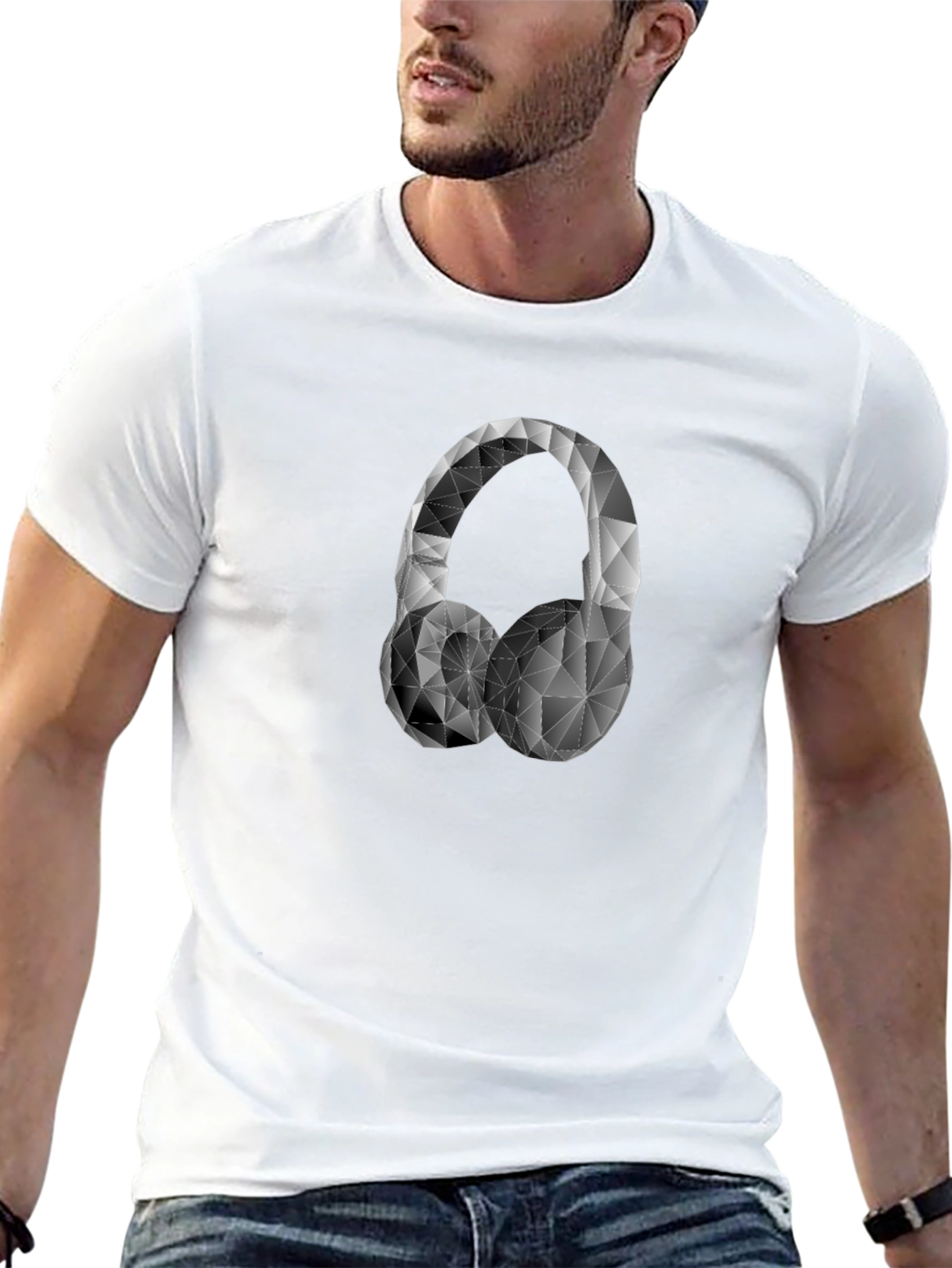 Geometric Headphones Graphic Tee - Black