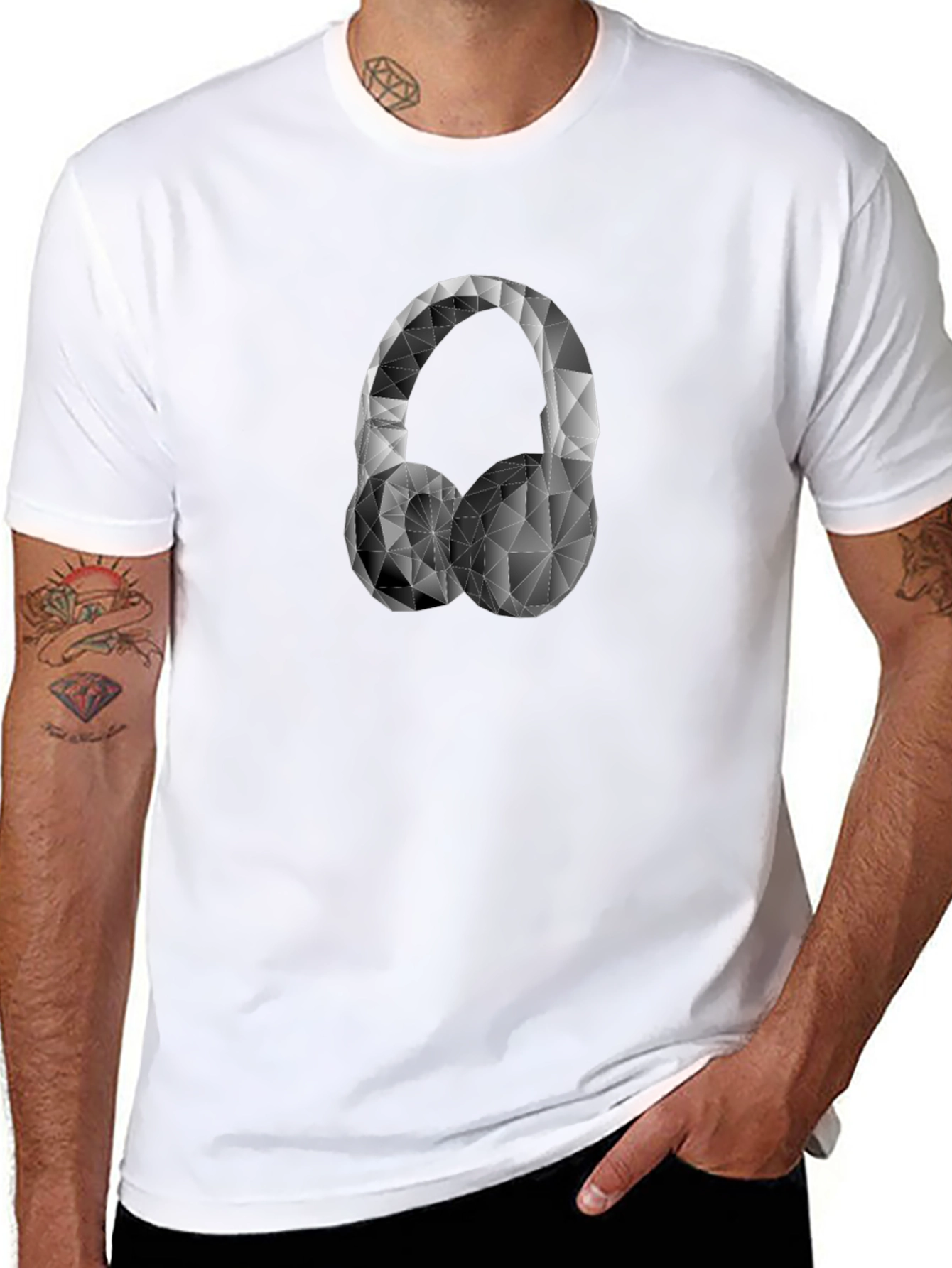 Geometric Headphones Graphic Tee - Black