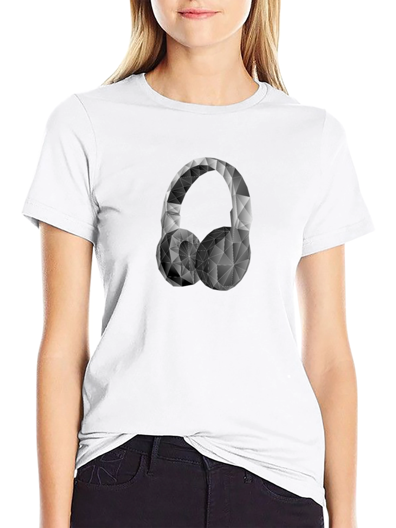 Geometric Headphones Graphic Tee - Black