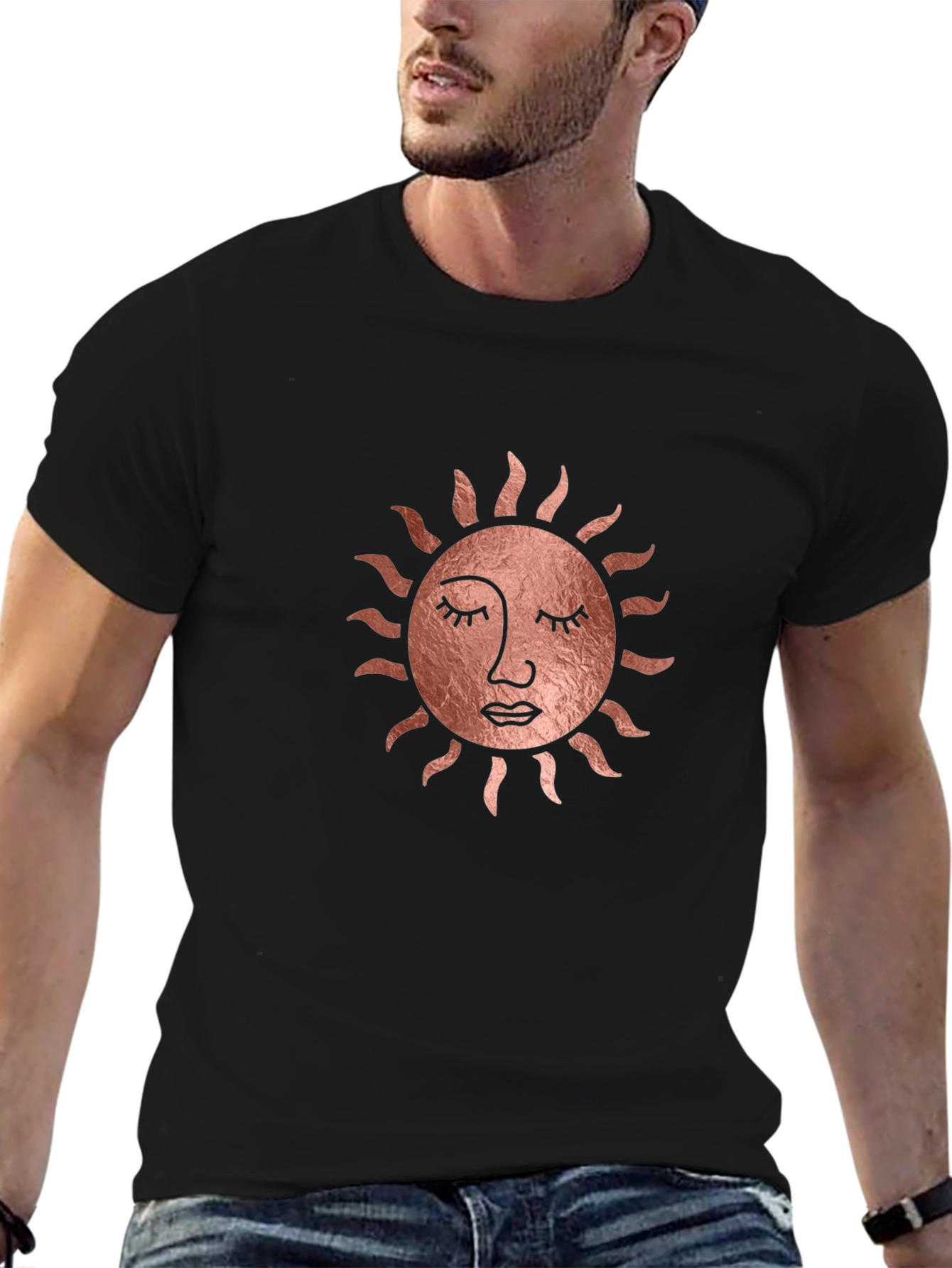 Sun Face Graphic Tee - Stylish Black T-Shirt