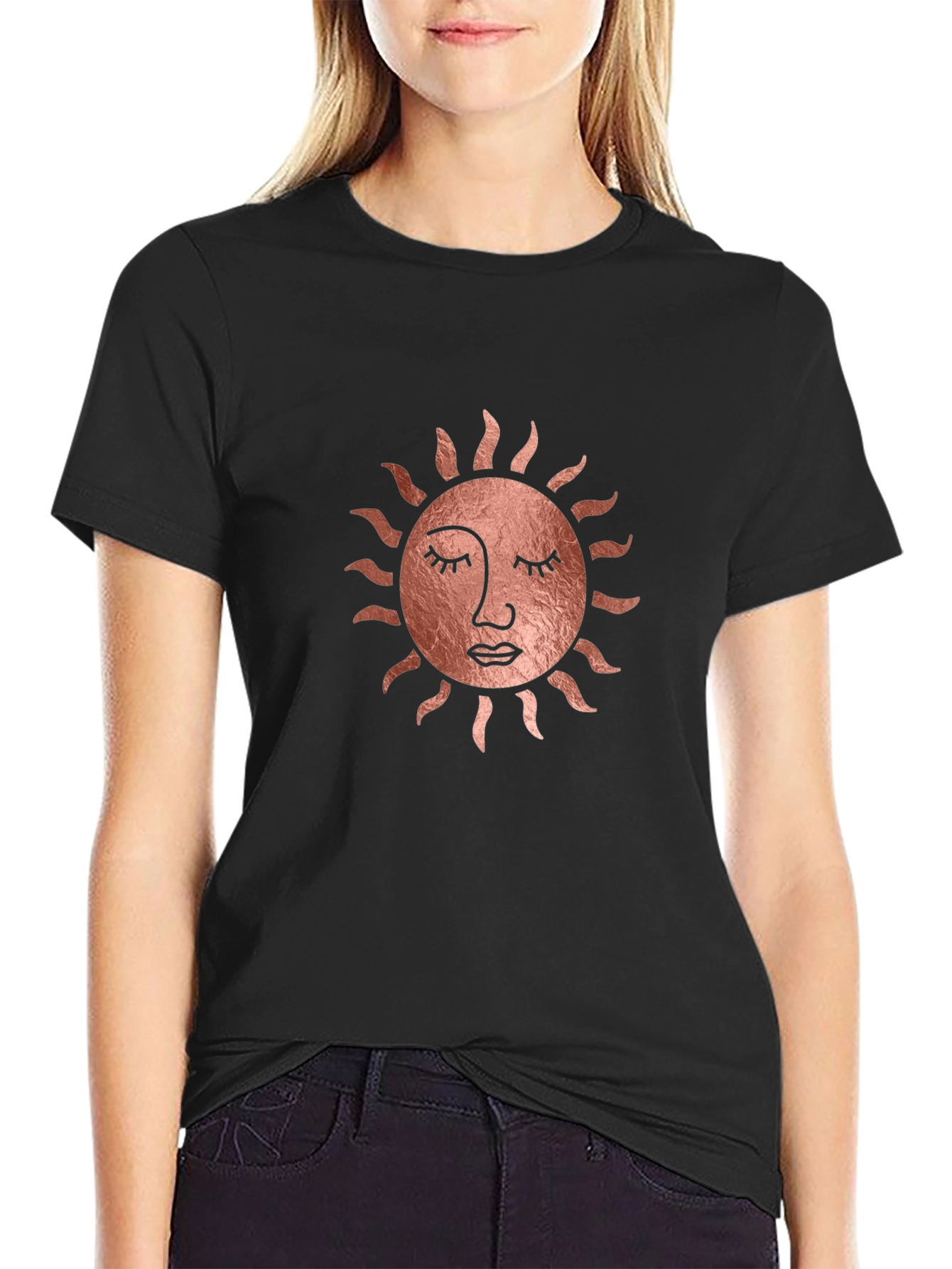 Sun Face Graphic Tee - Stylish Black T-Shirt