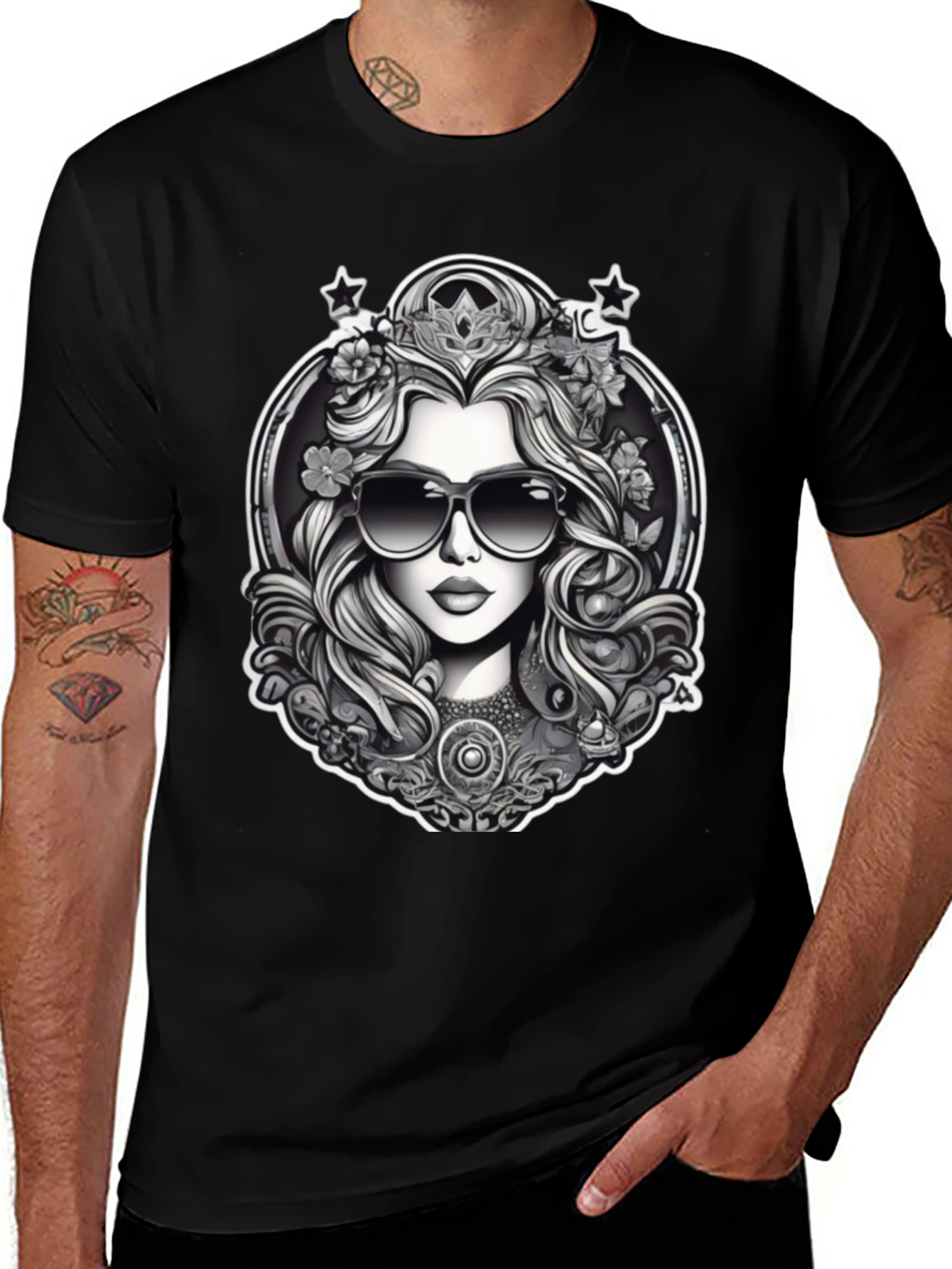 Black T-Shirt with Queen Graphic
