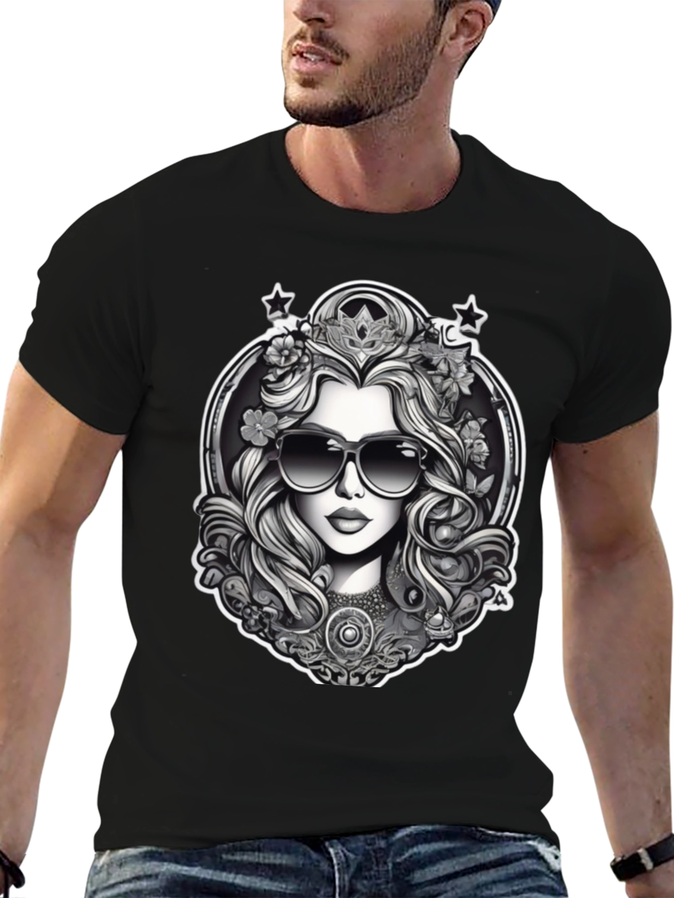 Black T-Shirt with Queen Graphic