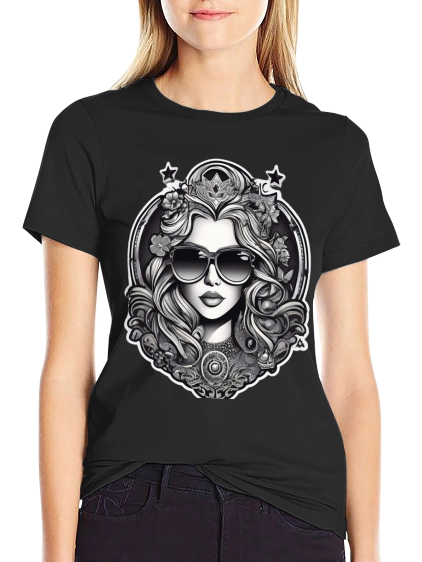 Black T-Shirt with Queen Graphic