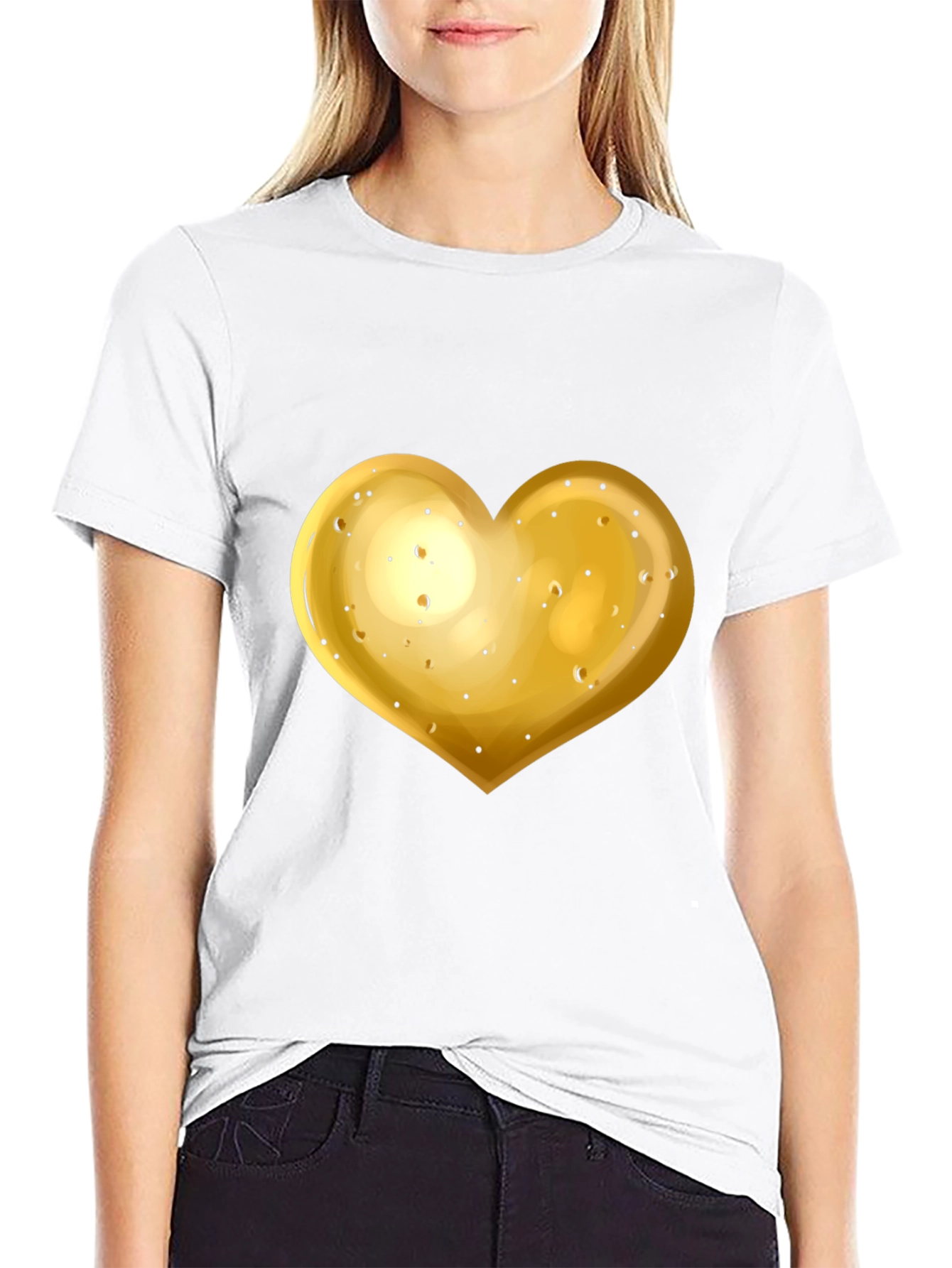 Gold Heart Graphic Black T-Shirt
