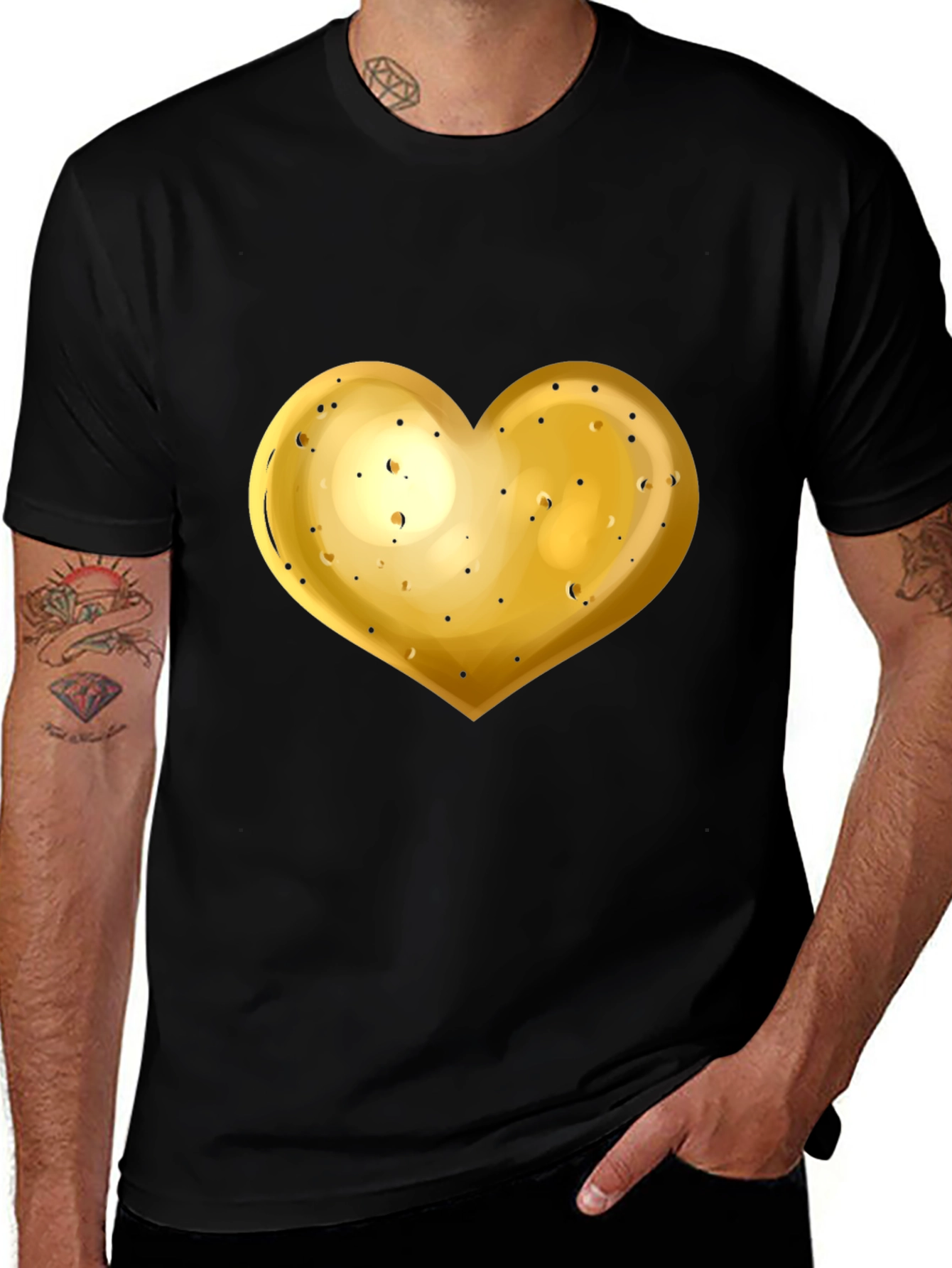 Gold Heart Graphic Black T-Shirt