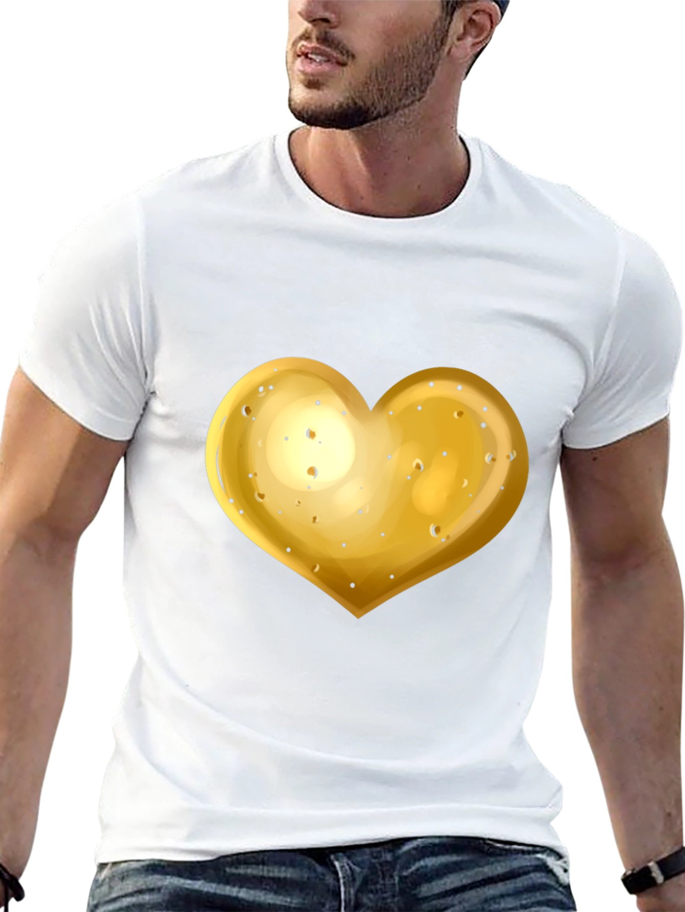 Gold Heart Graphic Black T-Shirt