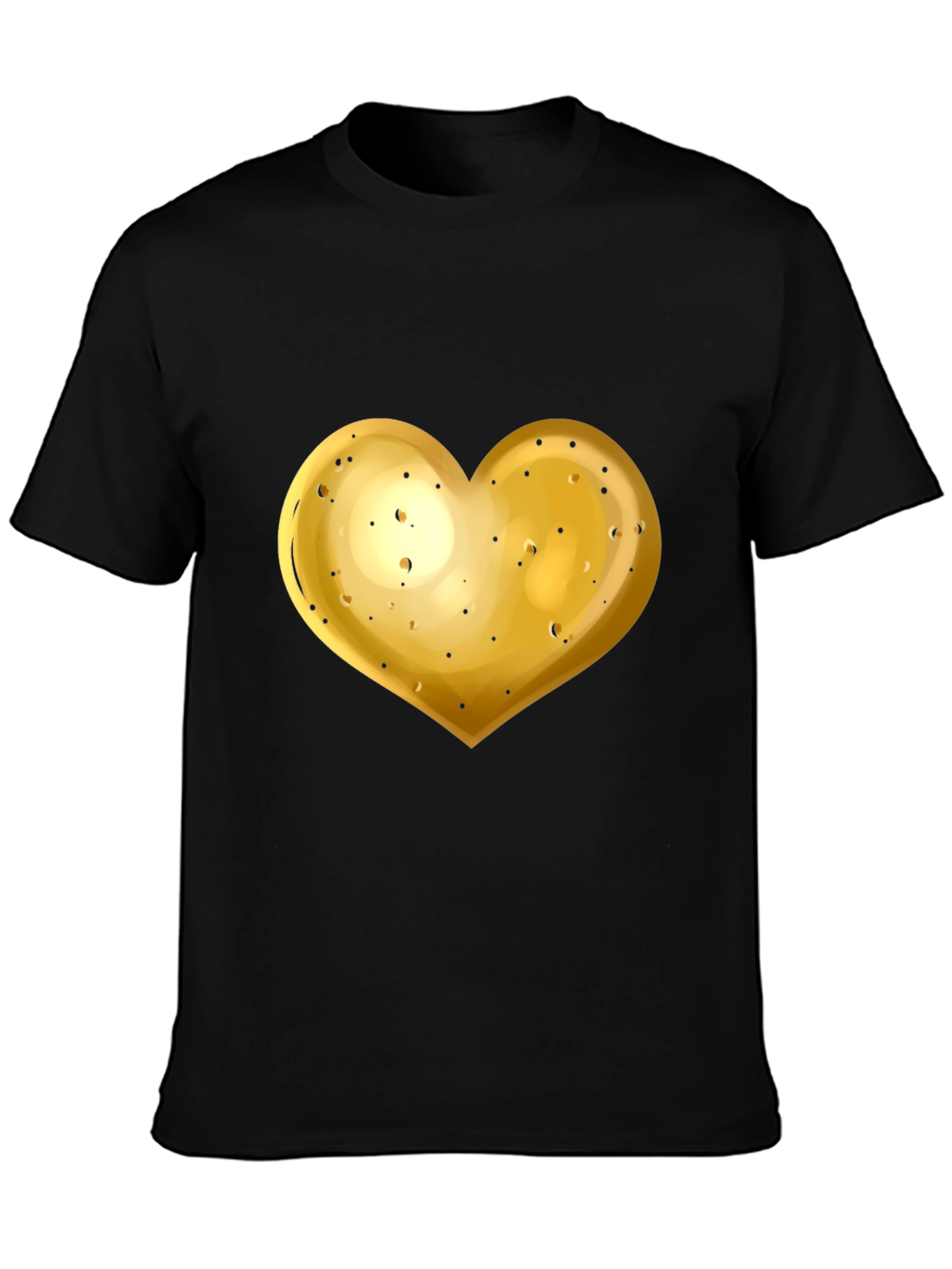 Gold Heart Graphic Black T-Shirt