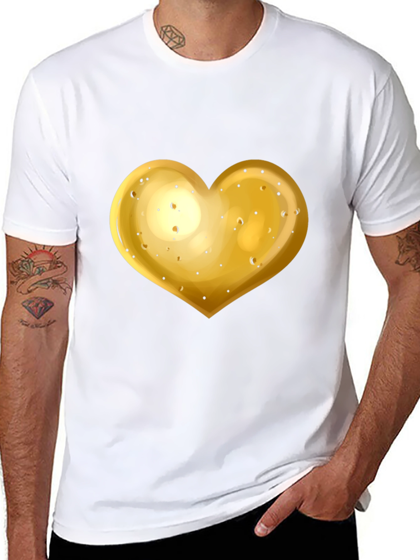 Gold Heart Graphic Black T-Shirt