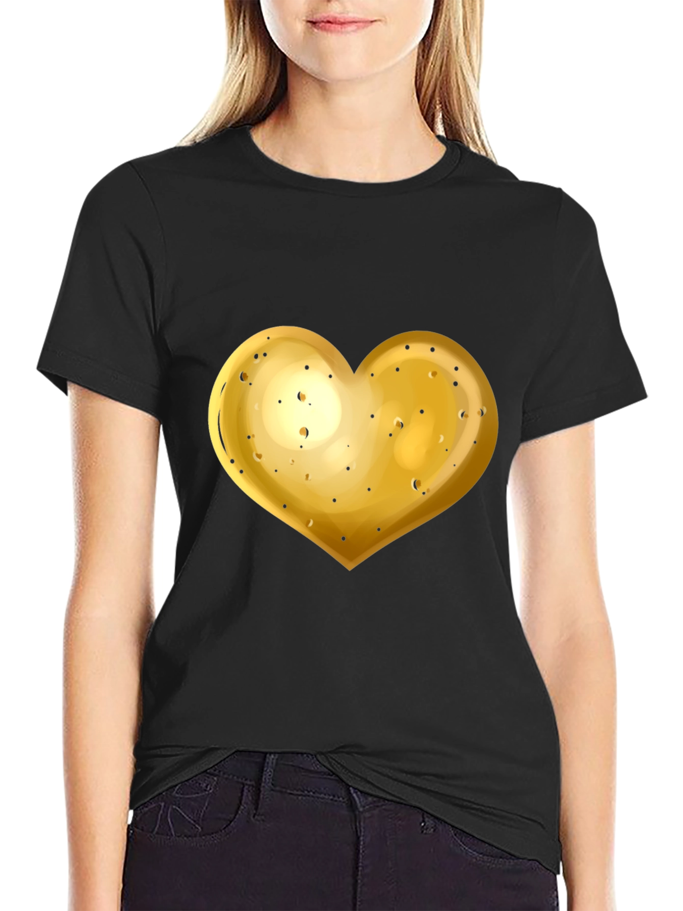 Gold Heart Graphic Black T-Shirt