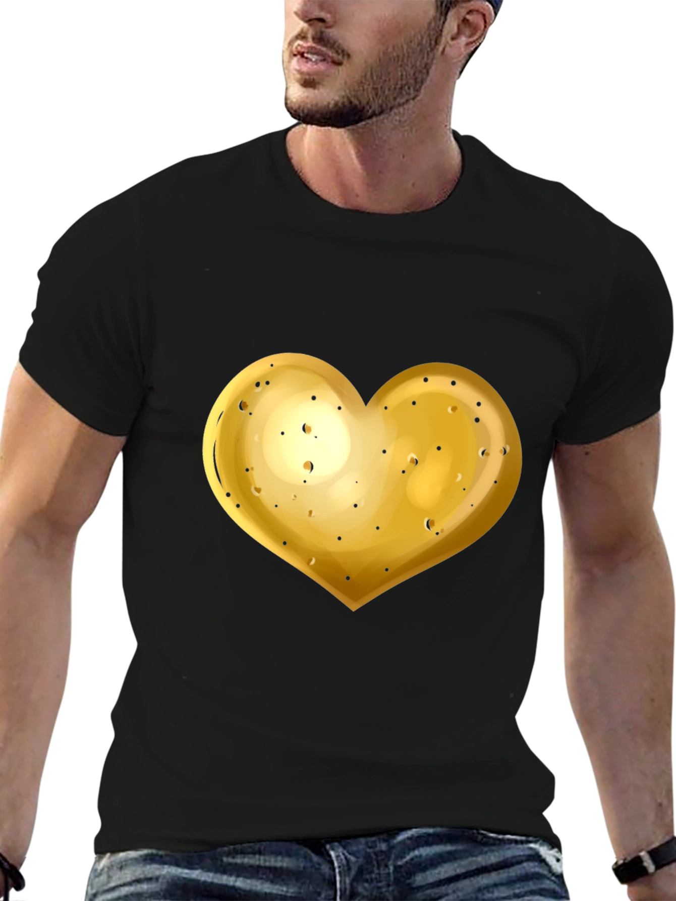 Gold Heart Graphic Black T-Shirt