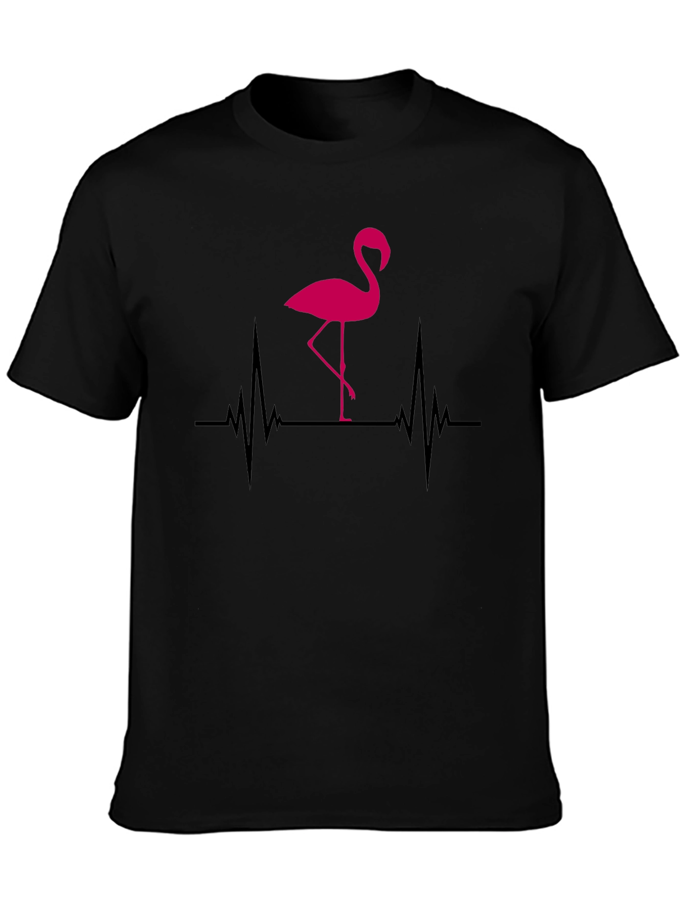 Flamingo Heartbeat Graphic T-Shirt - Black
