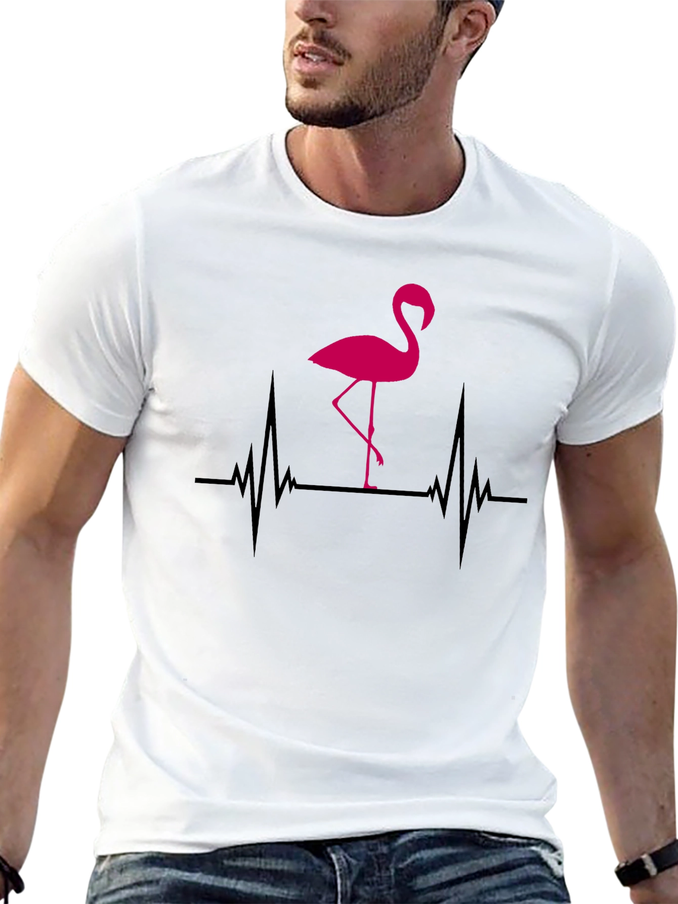 Flamingo Heartbeat Graphic T-Shirt - Black
