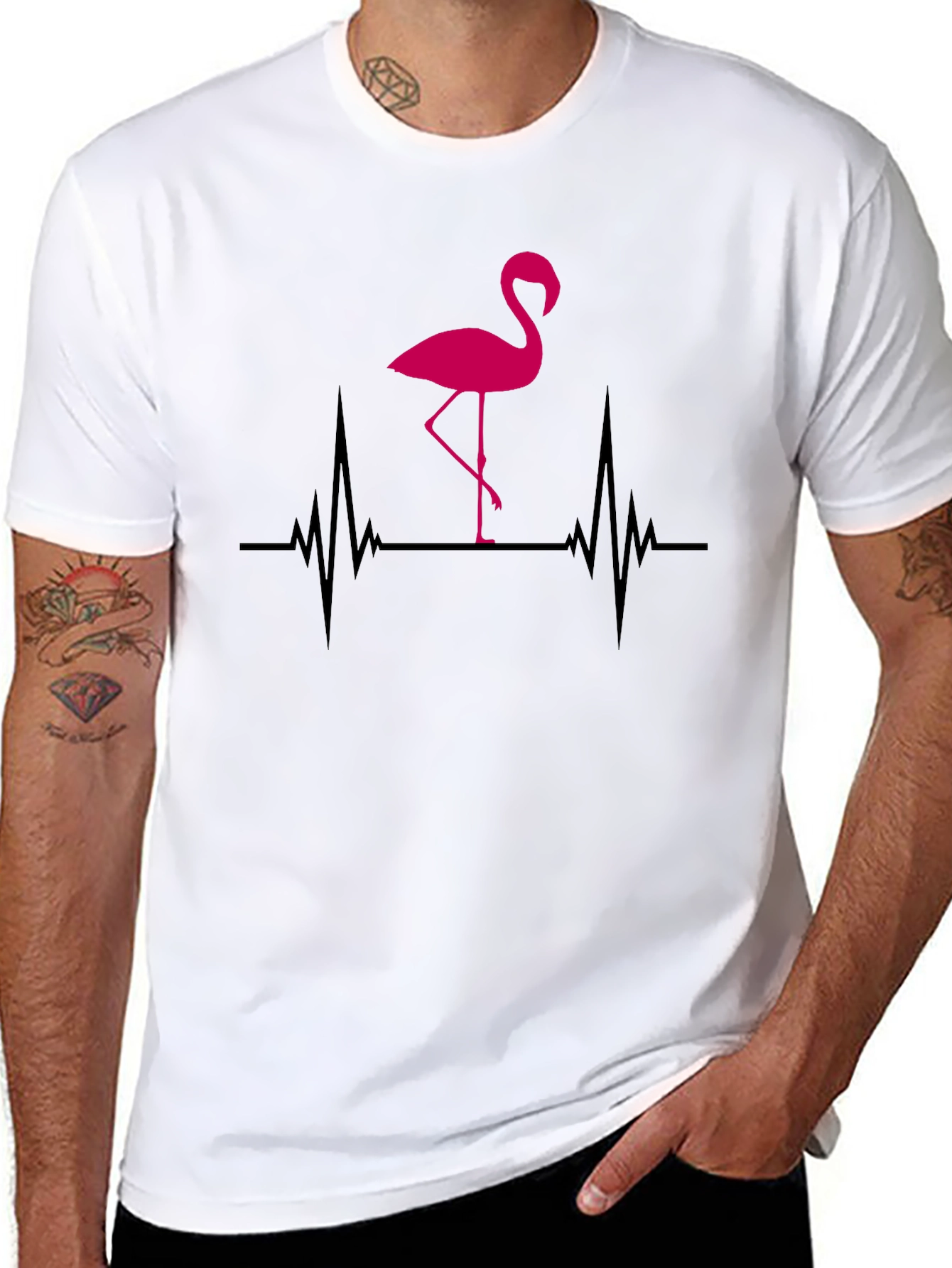 Flamingo Heartbeat Graphic T-Shirt - Black