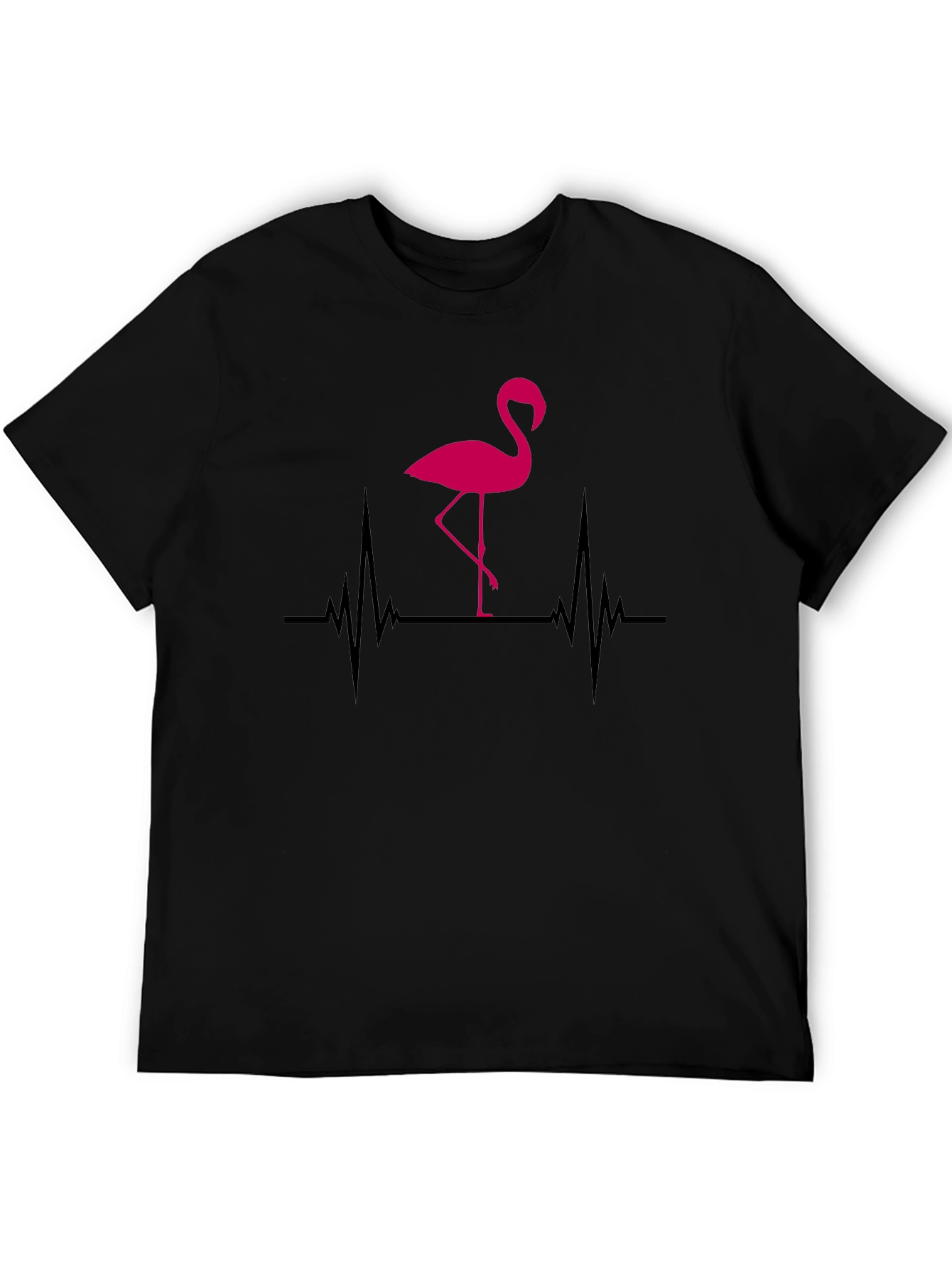 Flamingo Heartbeat Graphic T-Shirt - Black