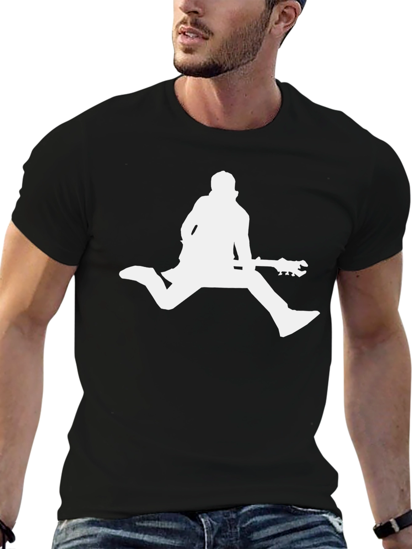 Musician Silhouette Graphic Tee - Black Cotton Shirt