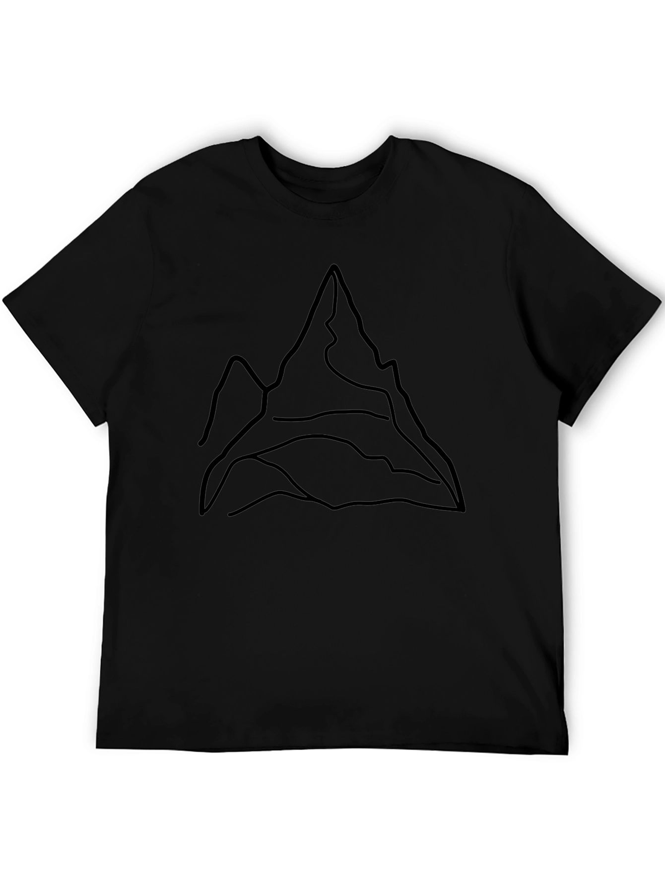 Minimalist Mountain Line Art Black T-Shirt