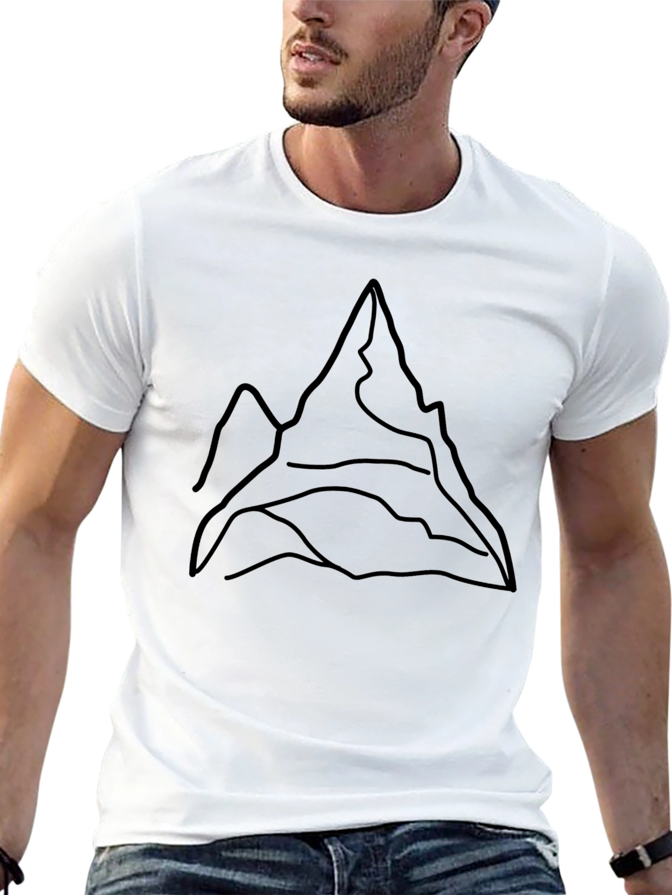 Minimalist Mountain Line Art Black T-Shirt