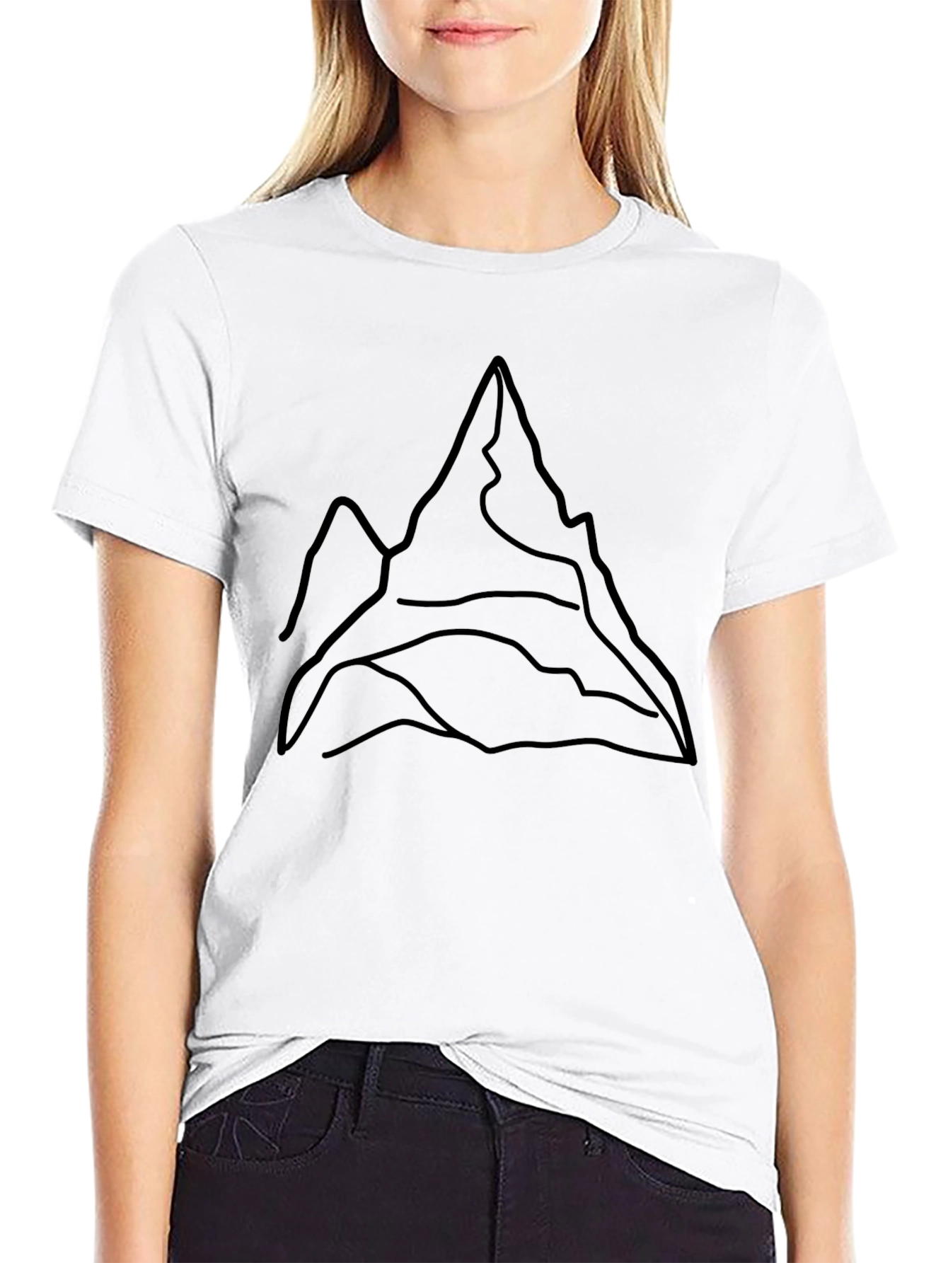 Minimalist Mountain Line Art Black T-Shirt