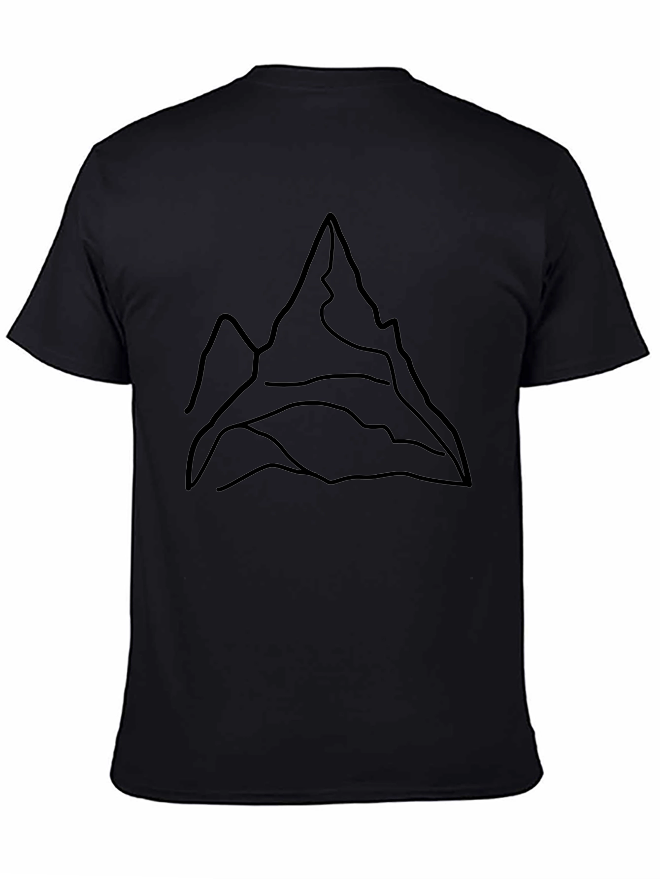 Minimalist Mountain Line Art Black T-Shirt