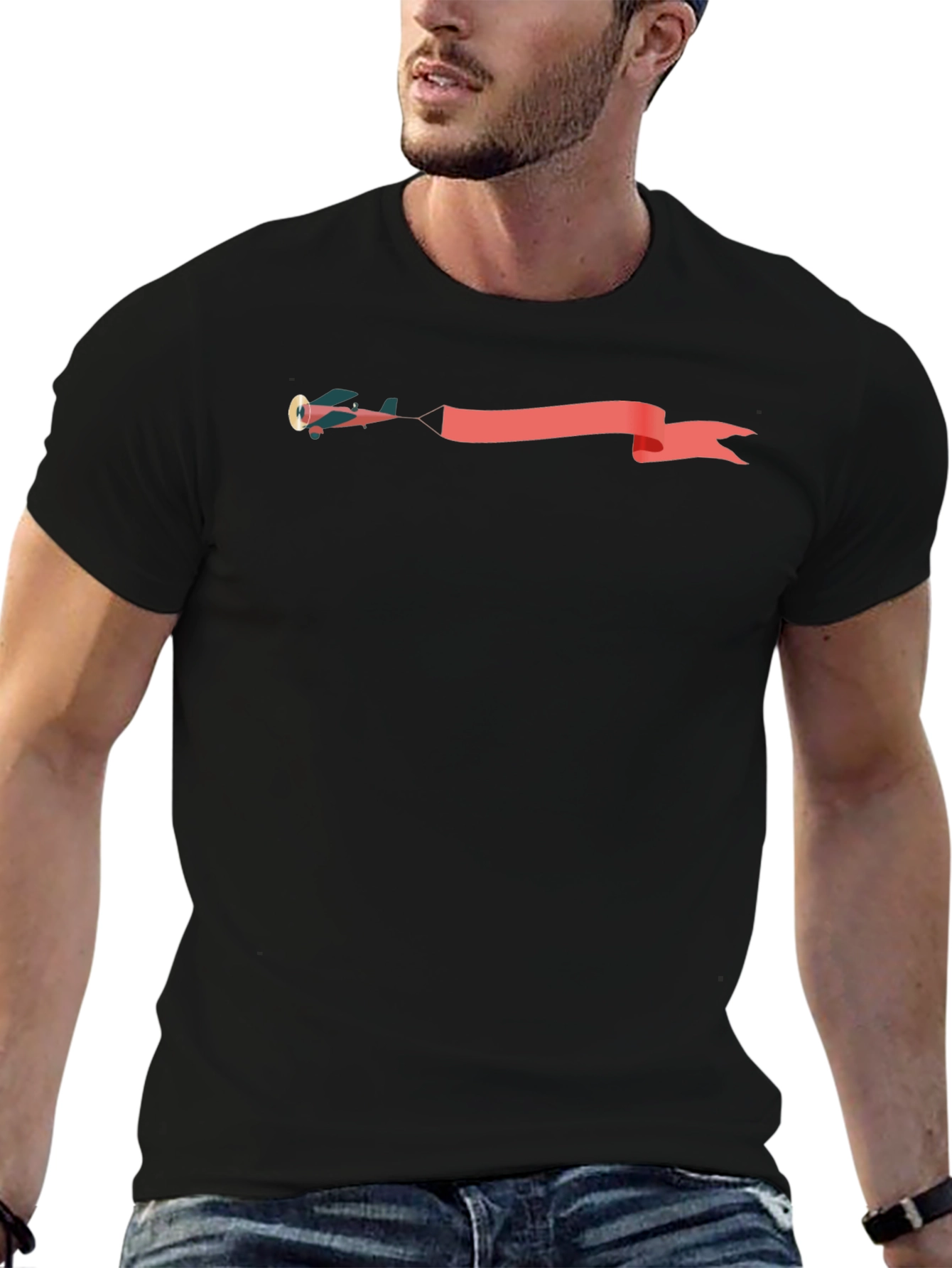 Airplane Banner Graphic Tee - Stylish Black T-Shirt