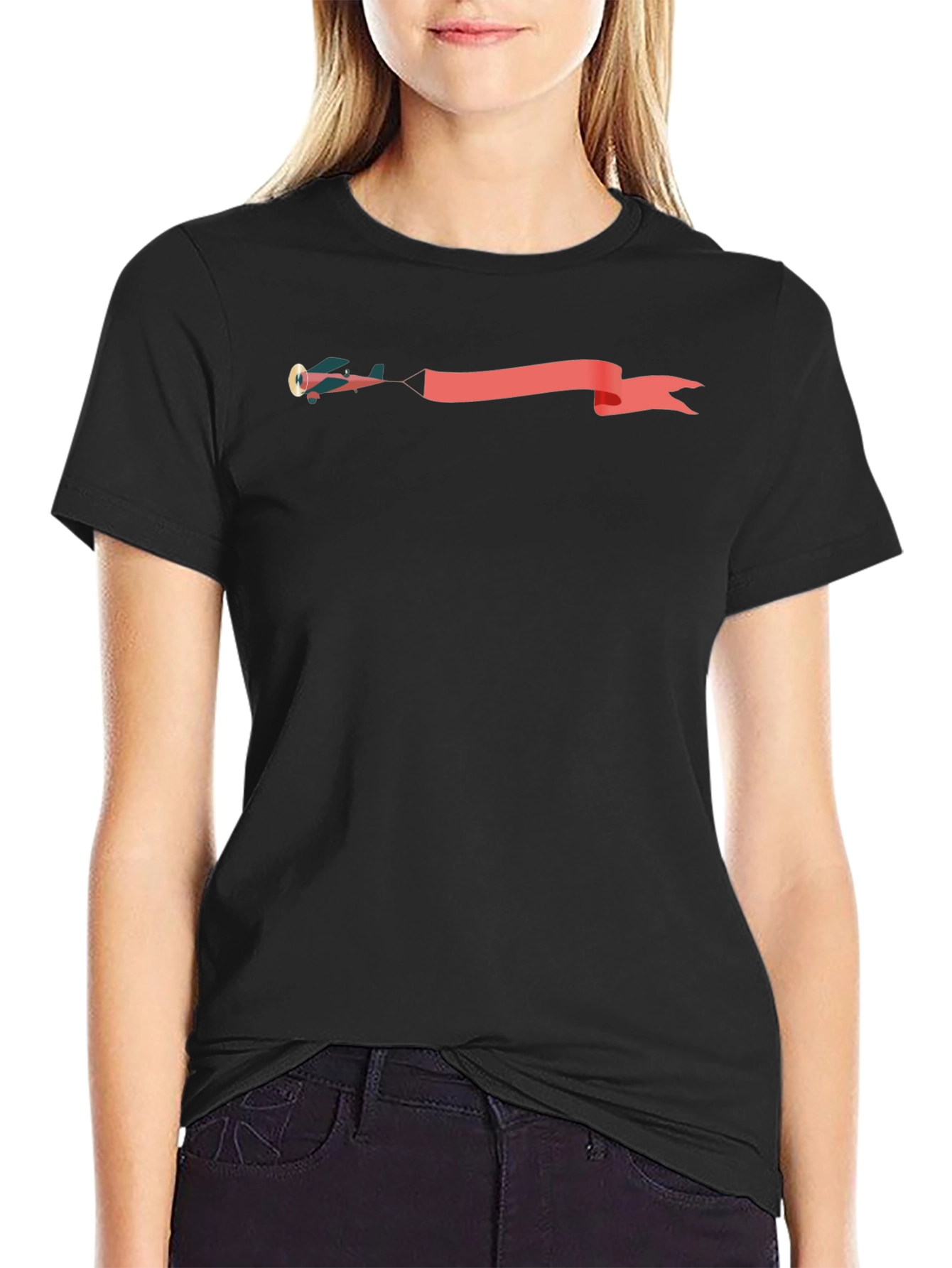 Airplane Banner Graphic Tee - Stylish Black T-Shirt
