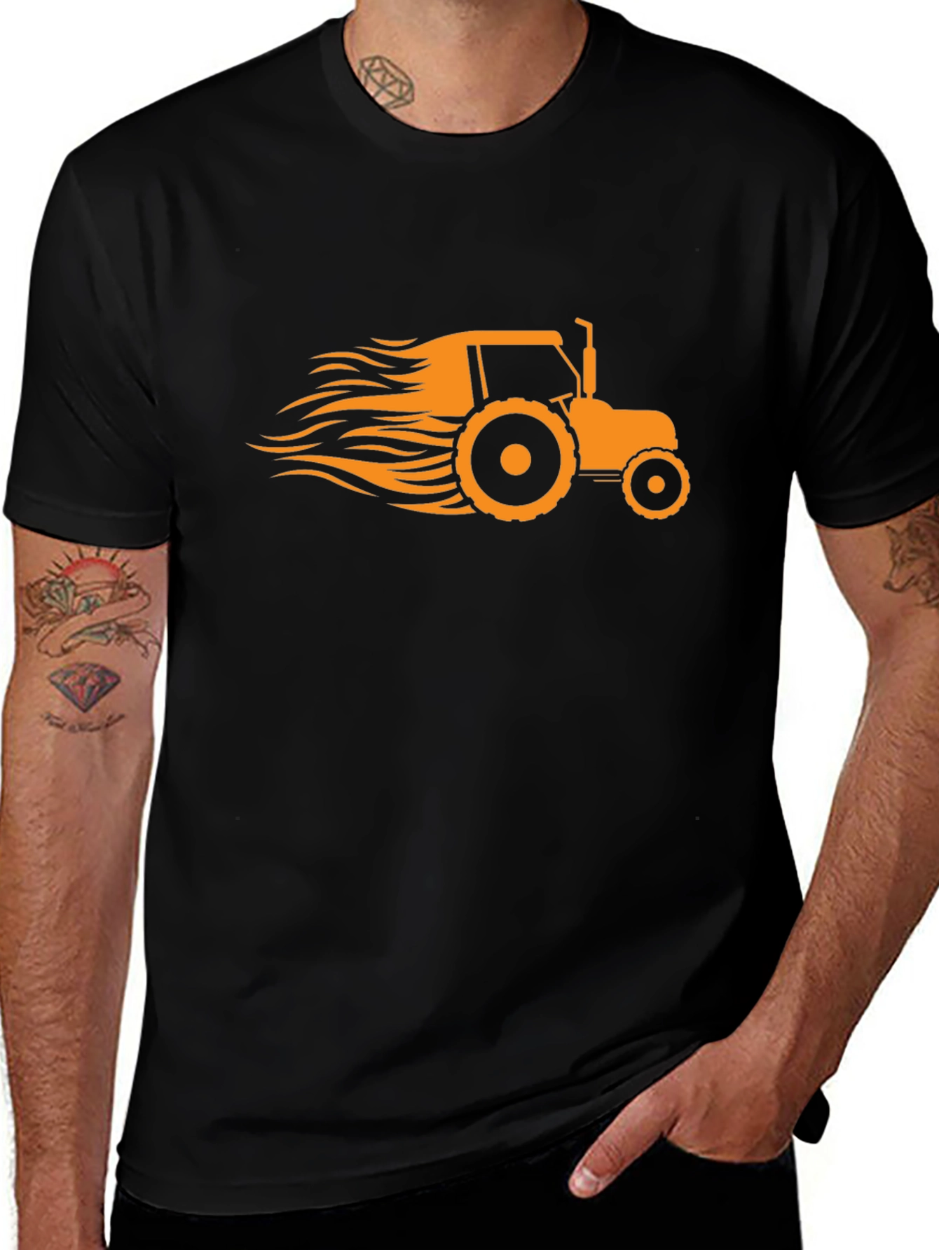 Mens Black Tractor Graphic T-Shirt