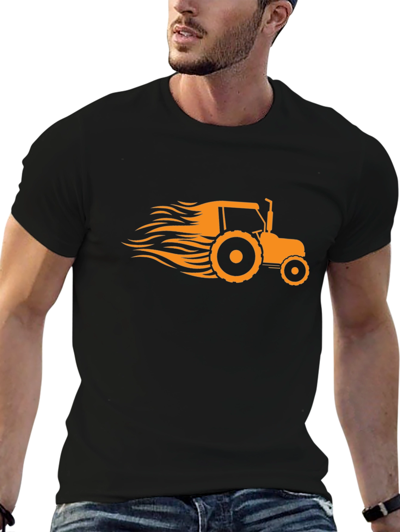 Mens Black Tractor Graphic T-Shirt