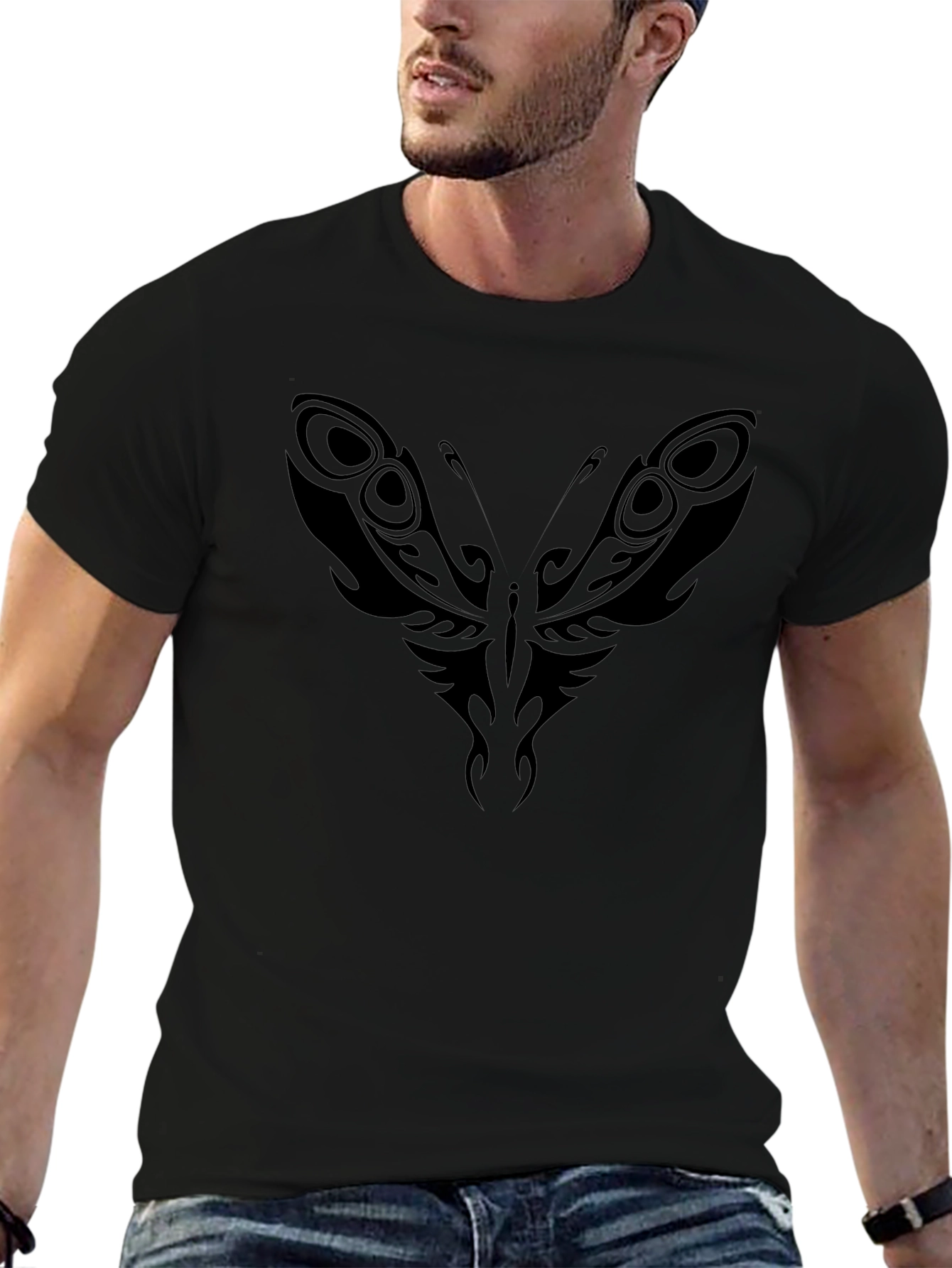 Tribal Butterfly Graphic Tee - Black Cotton Blend