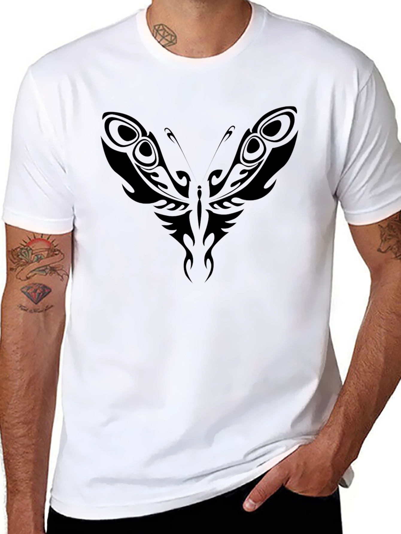 Tribal Butterfly Graphic Tee - Black Cotton Blend