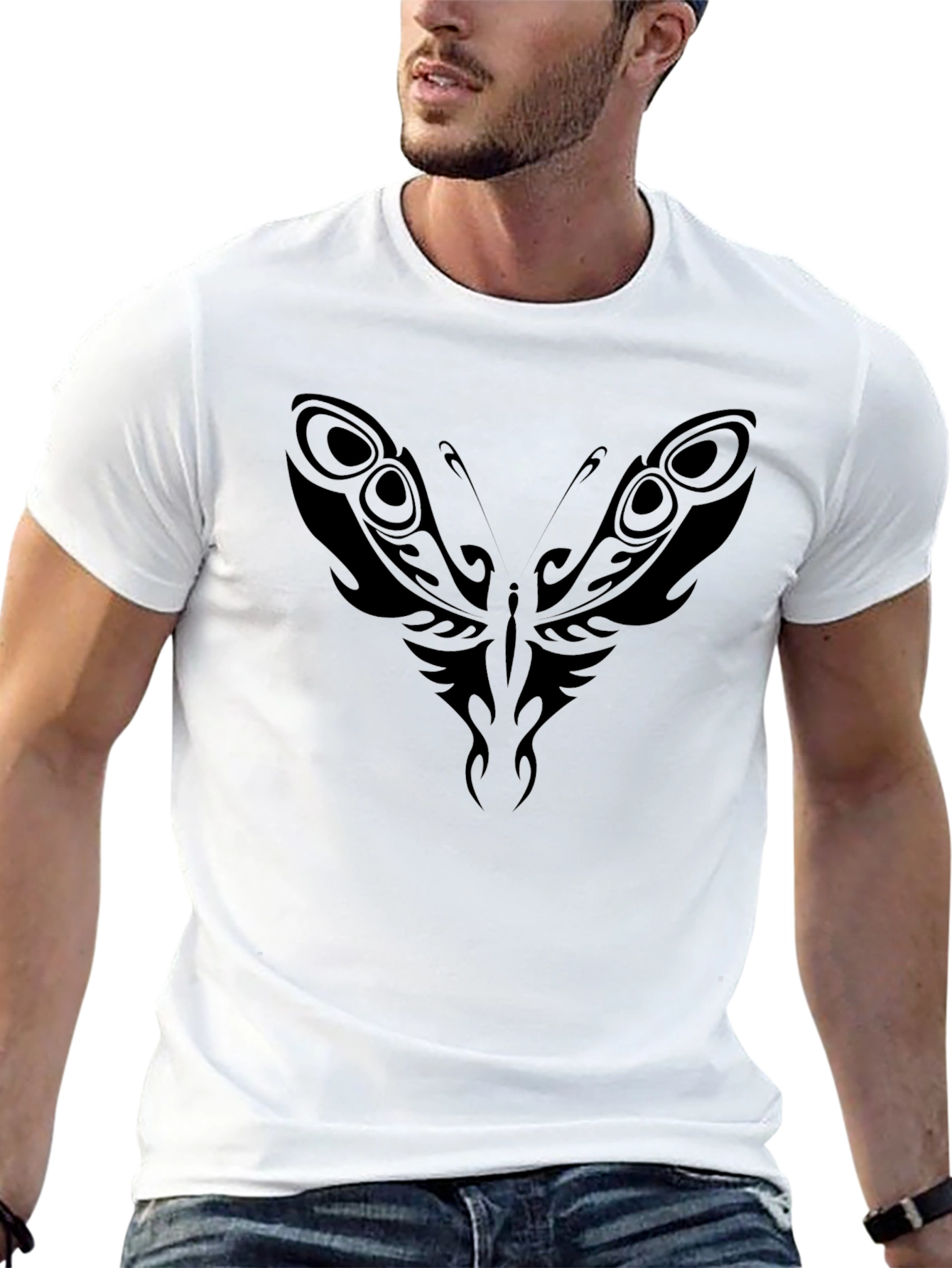 Tribal Butterfly Graphic Tee - Black Cotton Blend
