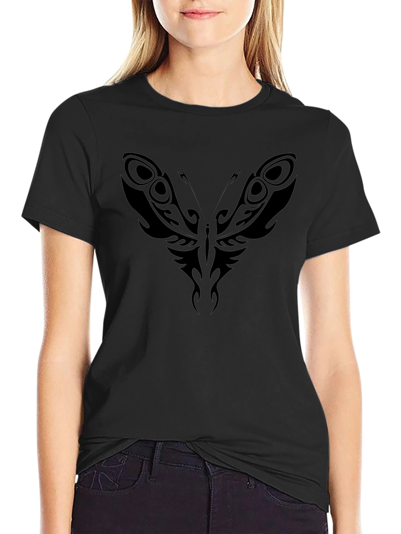 Tribal Butterfly Graphic Tee - Black Cotton Blend