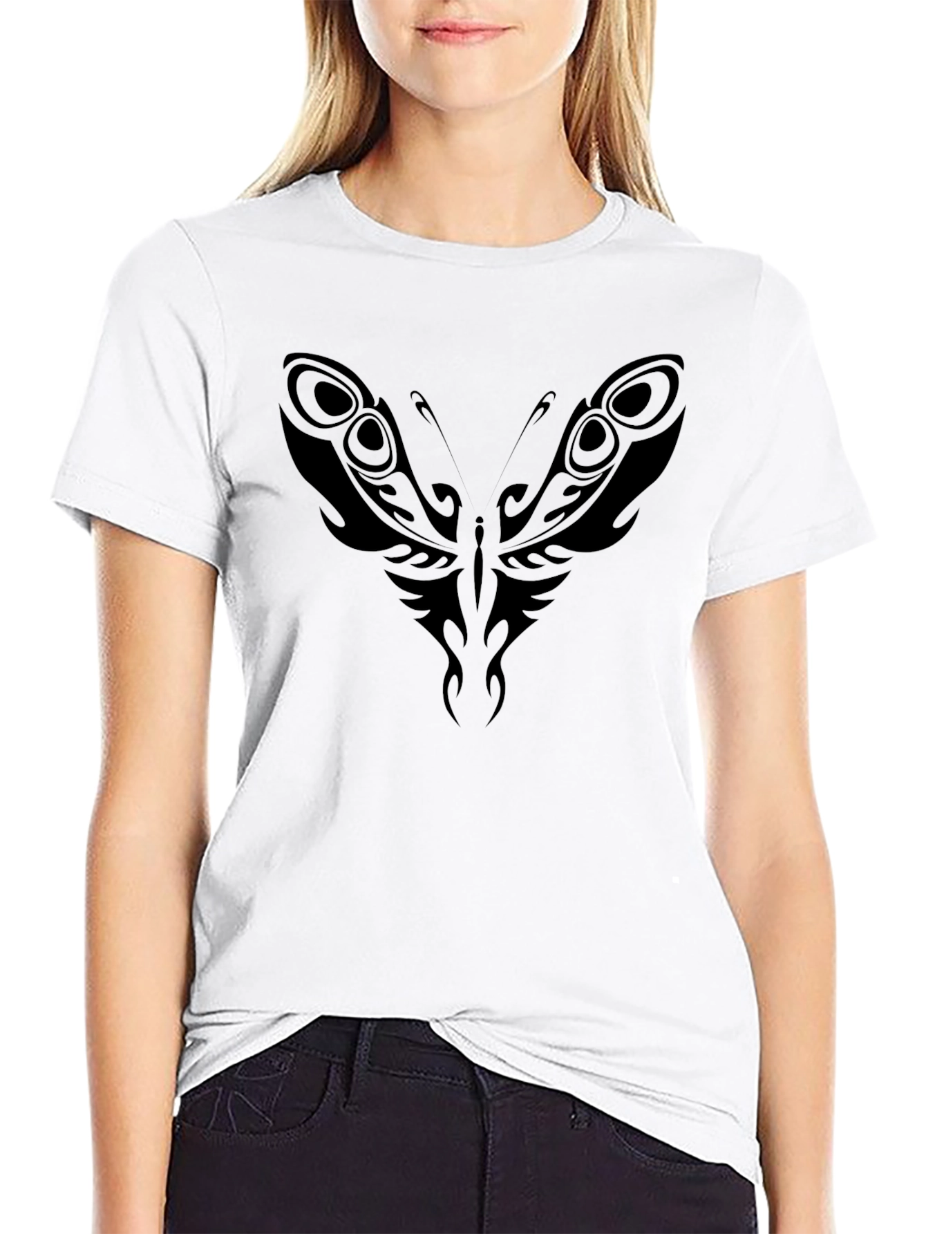Tribal Butterfly Graphic Tee - Black Cotton Blend