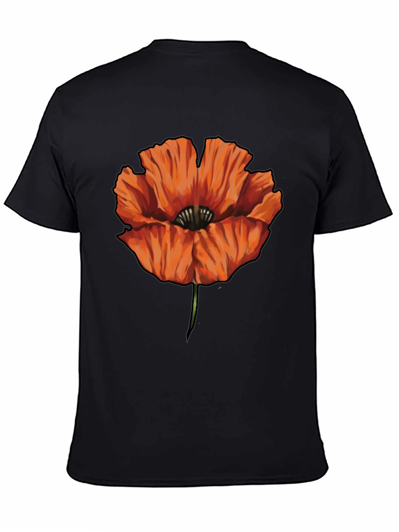 Orange Poppy Graphic Print Black T-Shirt