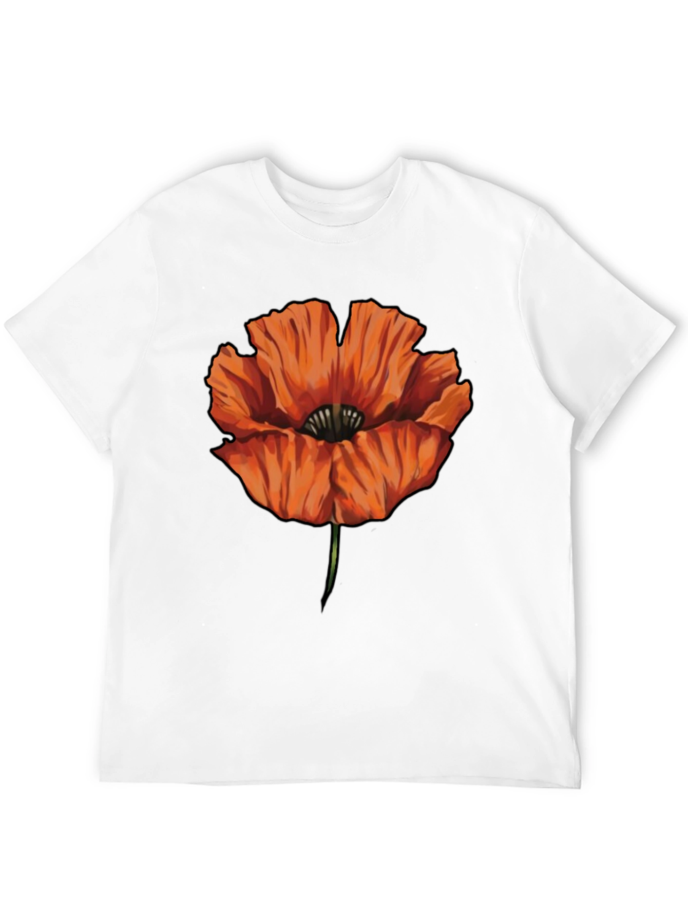 Orange Poppy Graphic Print Black T-Shirt