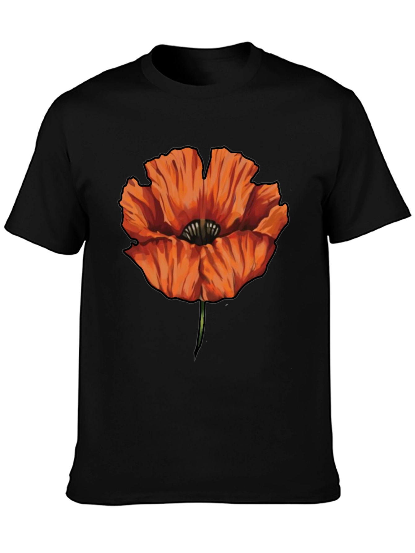 Orange Poppy Graphic Print Black T-Shirt