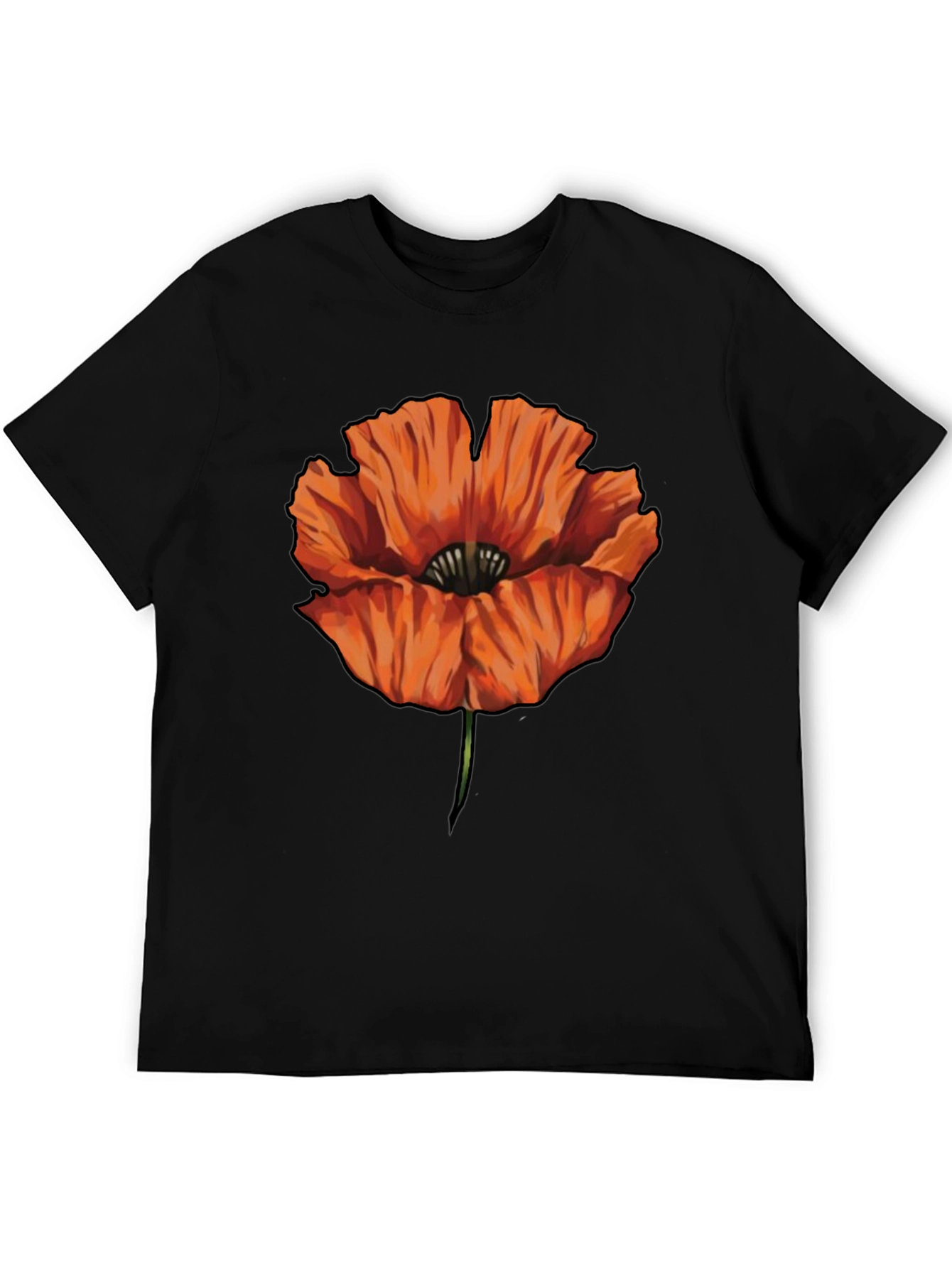 Orange Poppy Graphic Print Black T-Shirt
