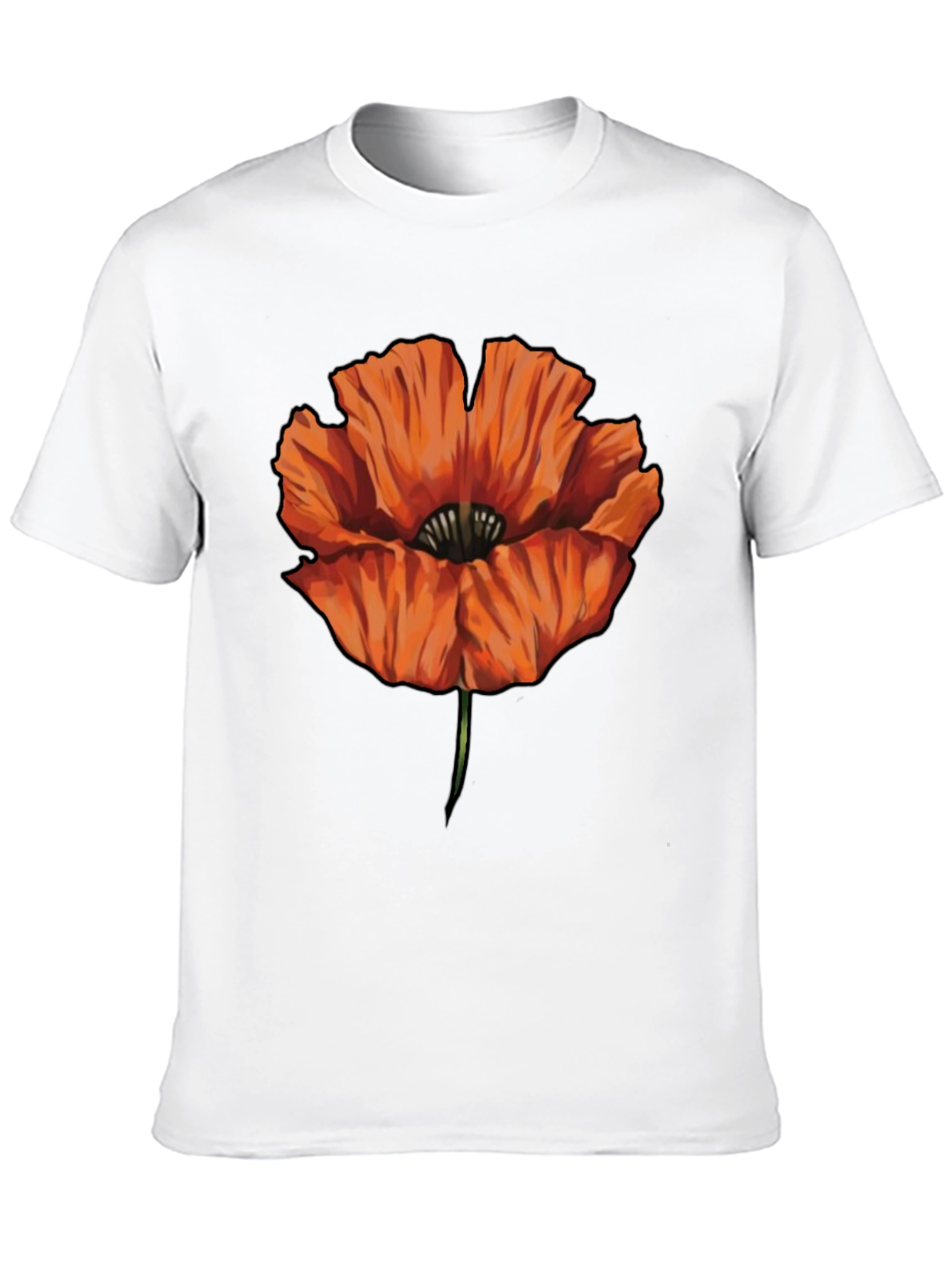 Orange Poppy Graphic Print Black T-Shirt