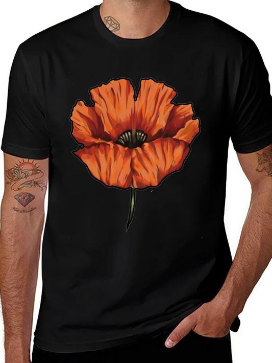 Orange Poppy Graphic Print Black T-Shirt