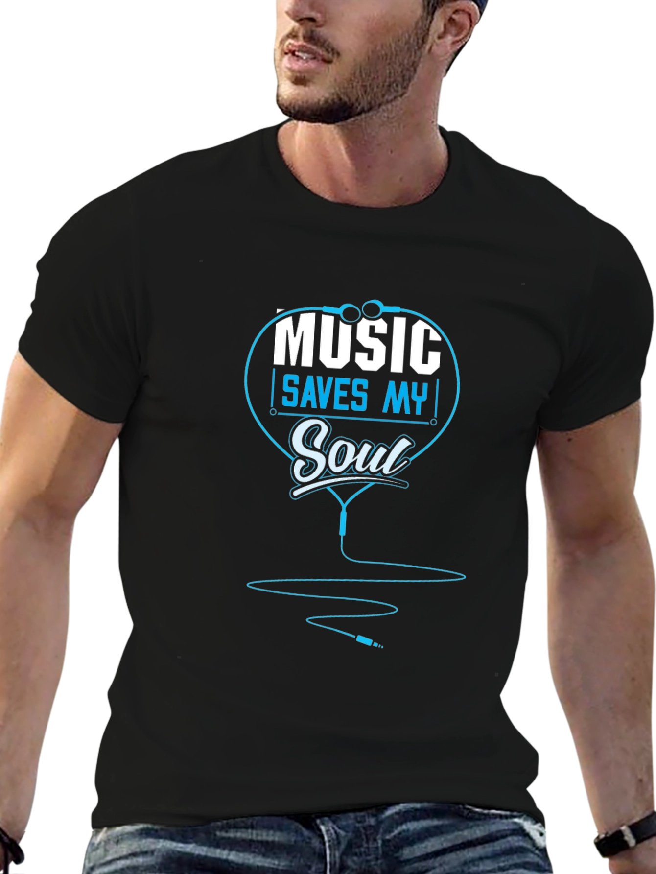 Music Saves My Soul Black Graphic T-Shirt
