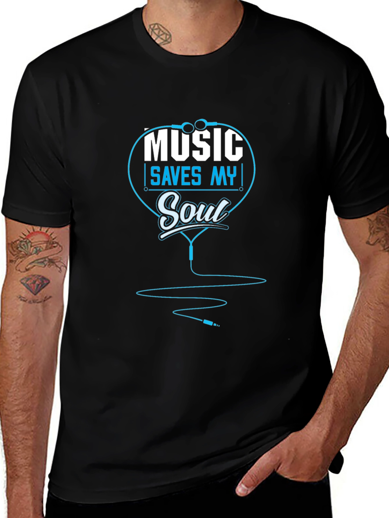 Music Saves My Soul Black Graphic T-Shirt