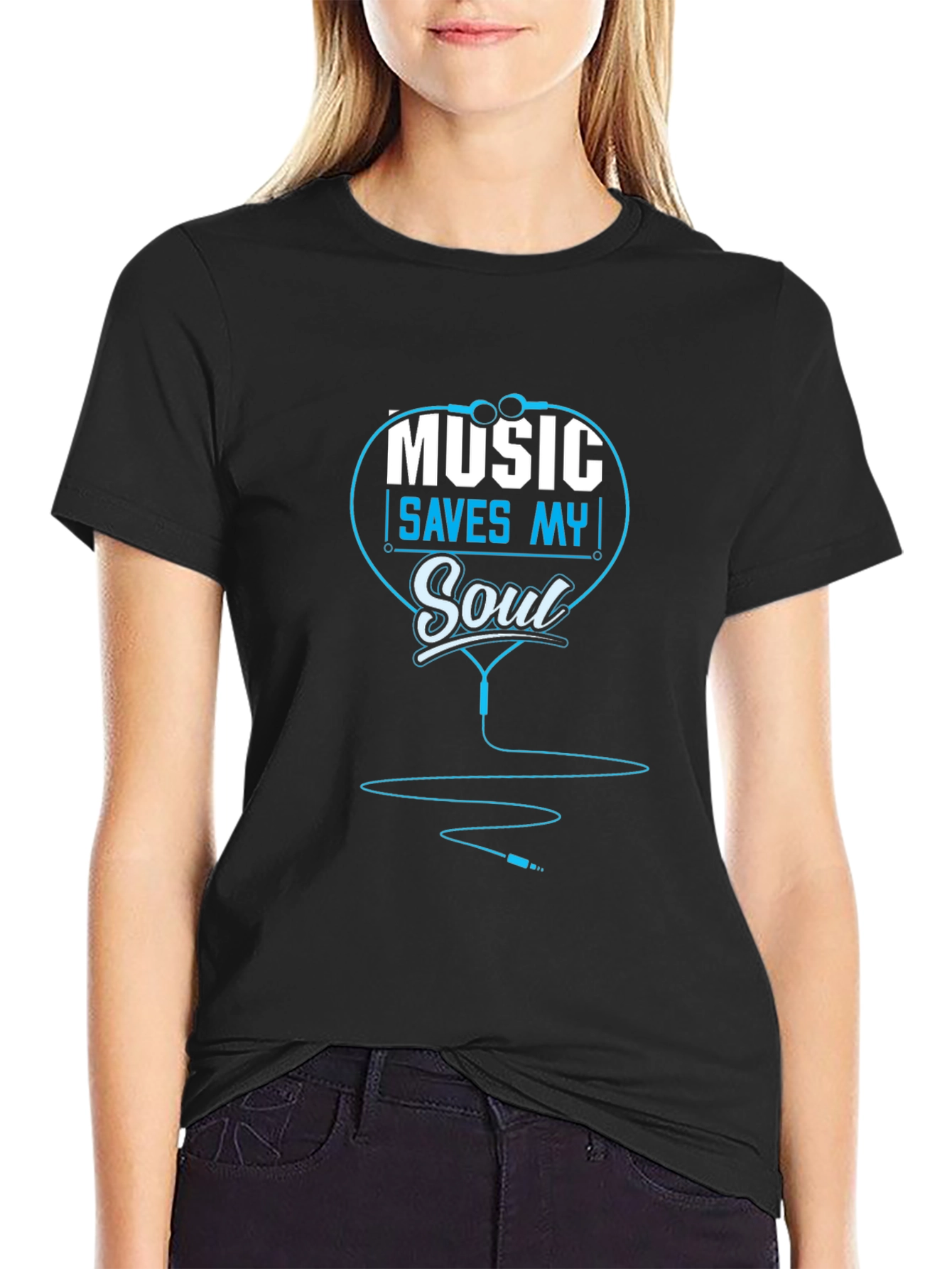 Music Saves My Soul Black Graphic T-Shirt