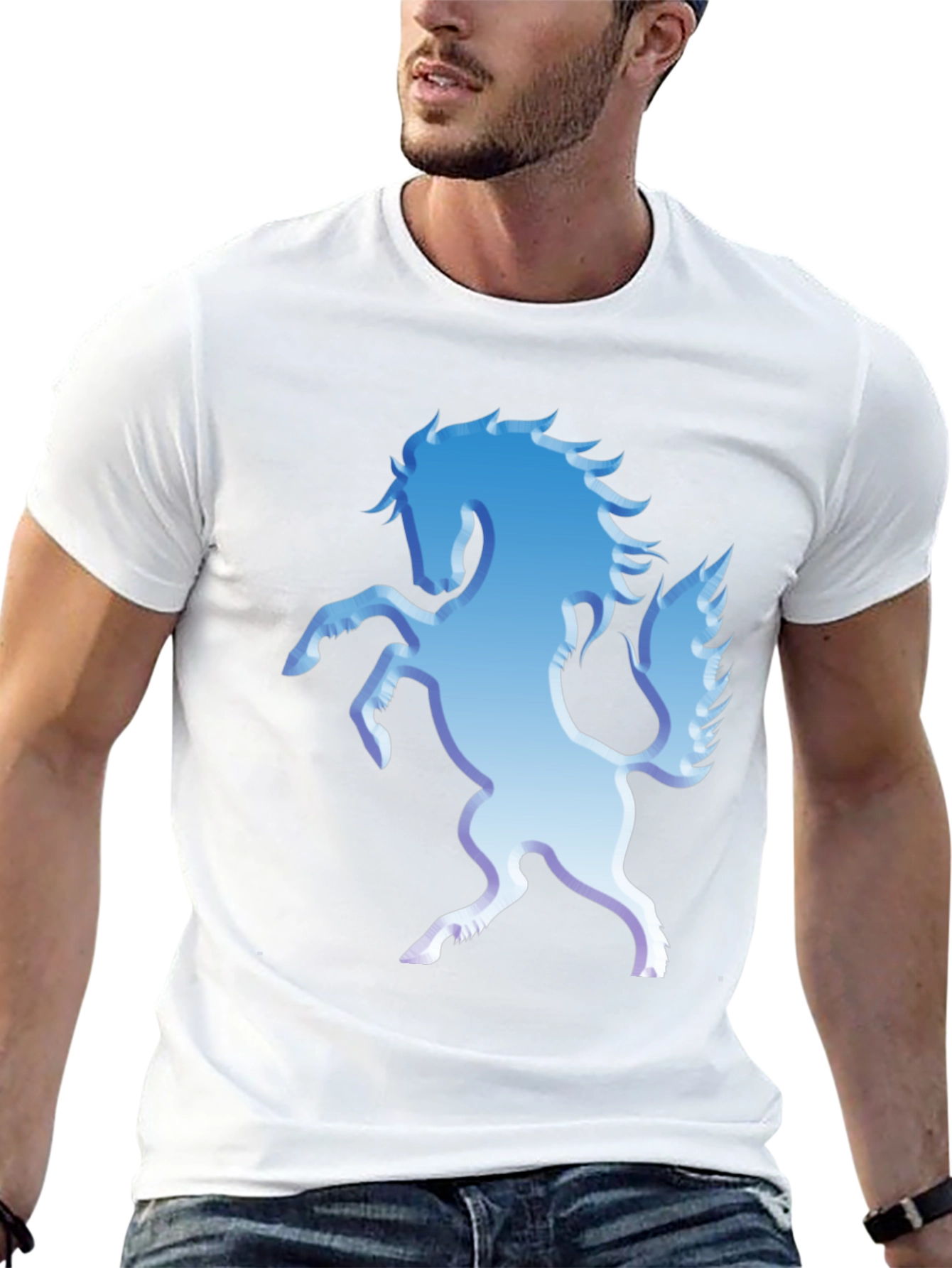 Blue Horse Graphic Tee - Stylish Mens T-Shirt