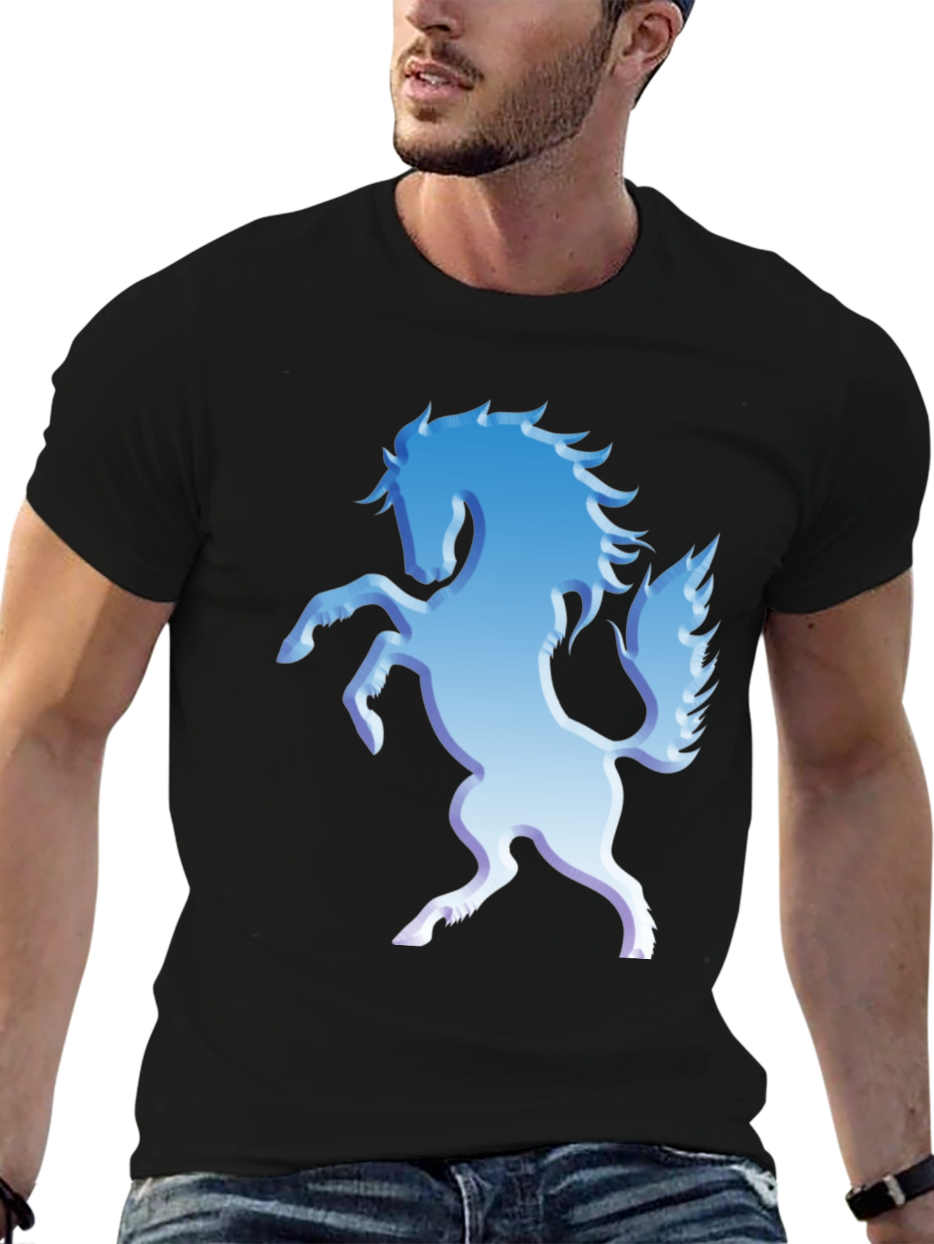 Blue Horse Graphic Tee - Stylish Mens T-Shirt