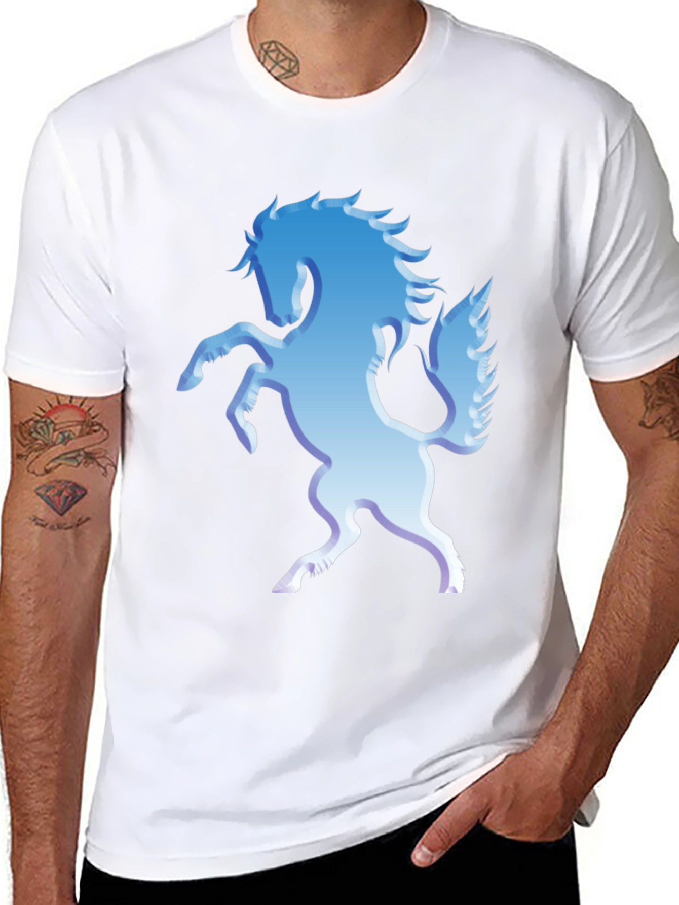 Blue Horse Graphic Tee - Stylish Mens T-Shirt